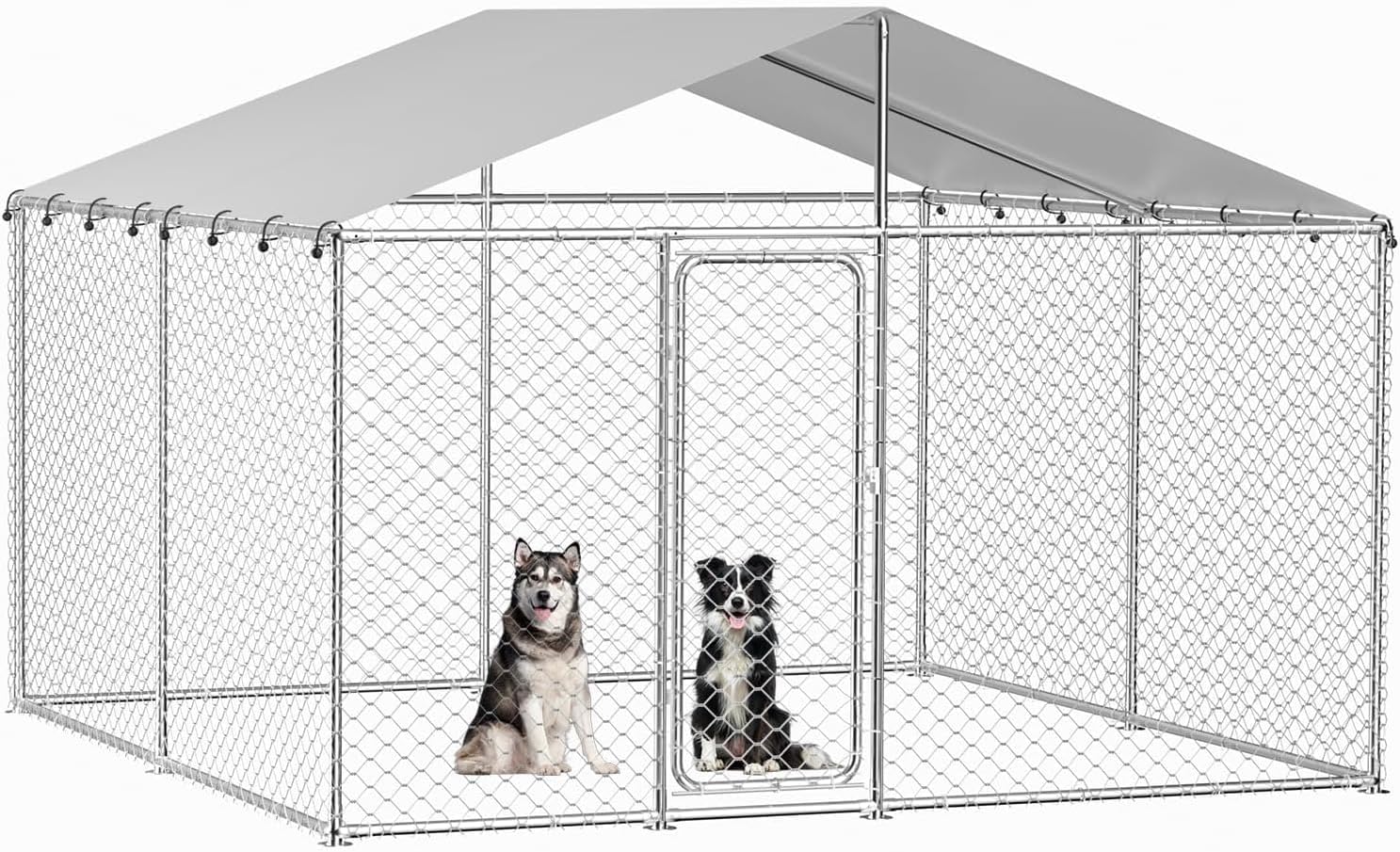 10x10 ft Outdoor Dog Kennel,Heavy Duty Dog Enclosure Outside with Waterproof Cover Roof and Security Lock for Large Dogs(124x124x87IN)