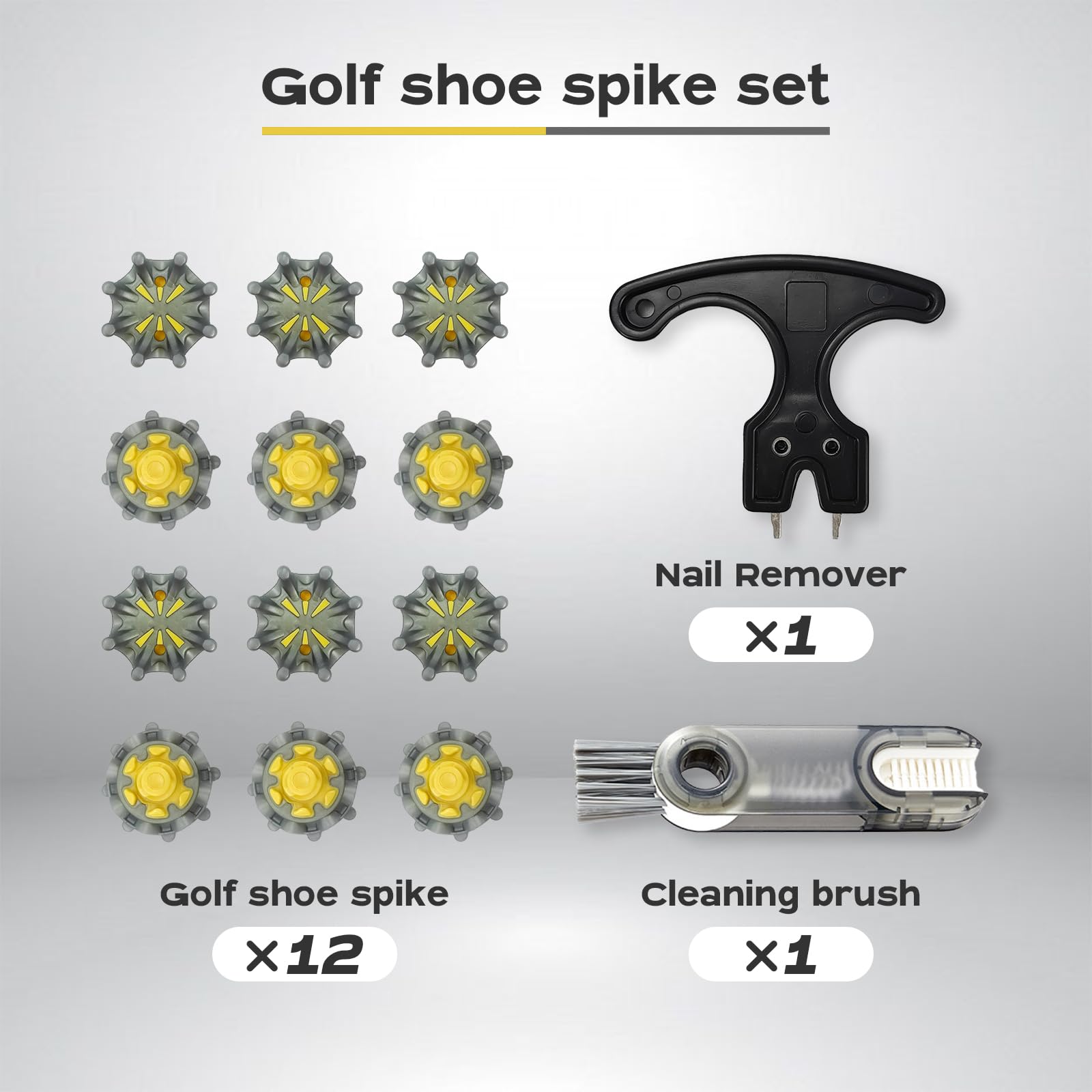 Juego de 12 Clavos de Golf, Clavos de Repuesto para Zapatos de Golf, con Cepillo de Limpieza y Herramientas de Repuesto.