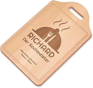 Maverton Holz Schneidebrett mit Gravur - personalisiertes Küchenbrett aus Buchenholz - rechteckiges Brotzeitbrett mit Wunschmotiv für Männer - Größe: 38x23 cm - Kochmeister