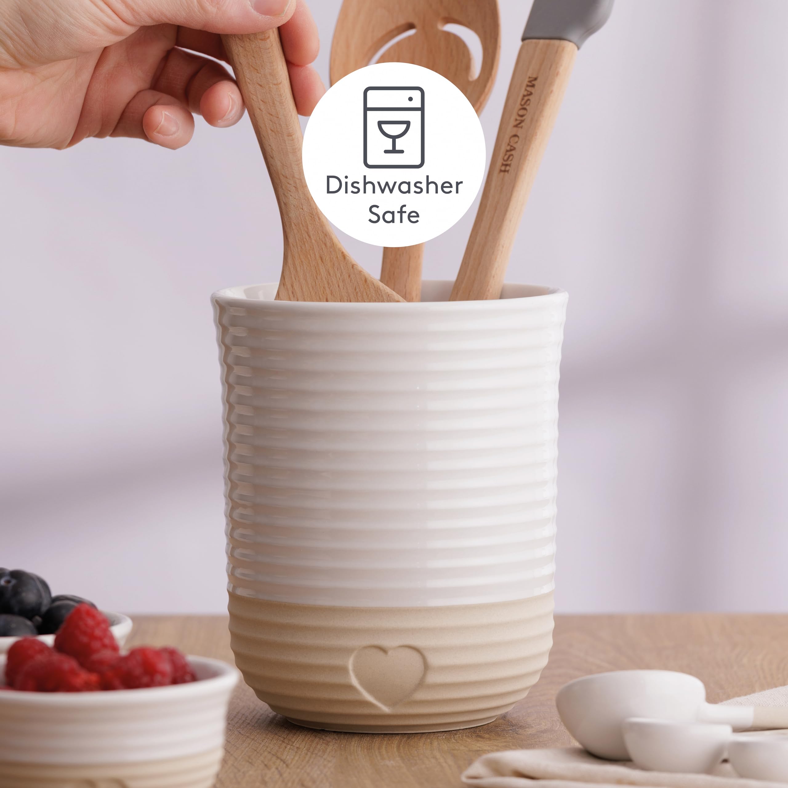 Mason Cash Portautensili rustico in gres porcellanato con motivo a cuore inciso durevole grande capacità per utensili da cucina e gadget elegante organizer da piano di lavoro