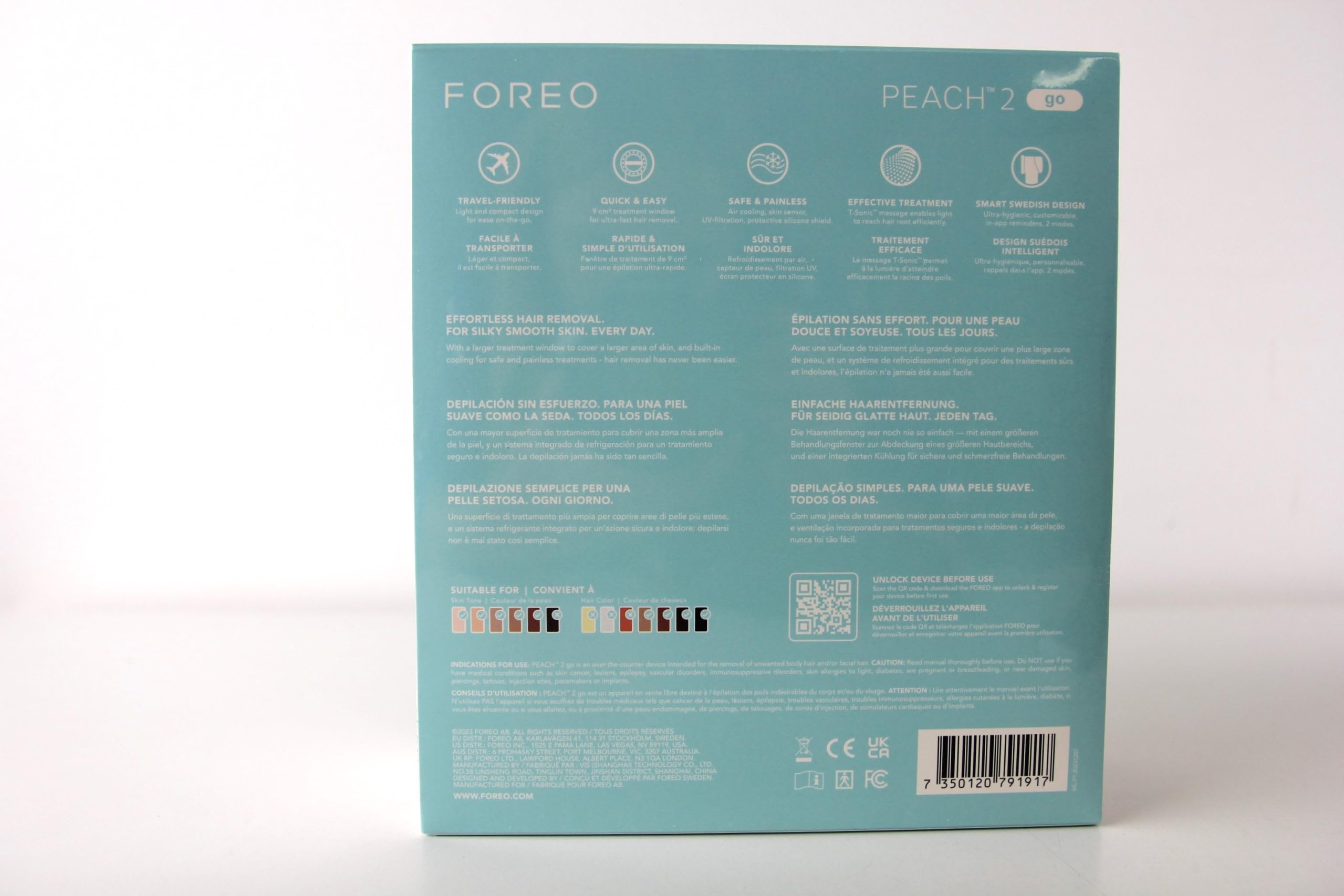 FOREO Peach 2 go IPL Hair Removal Device - Travel-Friendly Permanent Hair Removal - Laser Hair Removal - Body & Face - Painless Hair Removal - Skin Cooling & Silicone Shield - Customizable Artic Blue