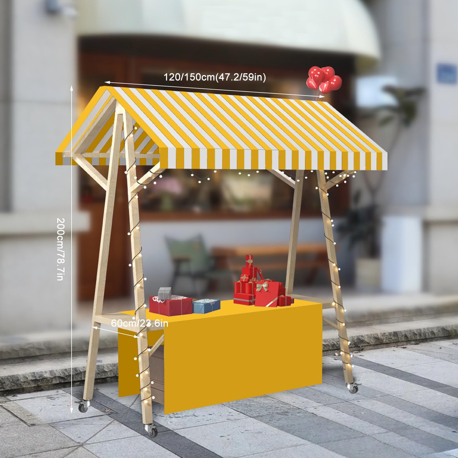 Faltbarer Marktstand Verkaufsstand Mit Sonnendach, Mobiler Imbisswagen Für Veranstaltungen Im Freien, Streetfood(White1,150cm/59in)