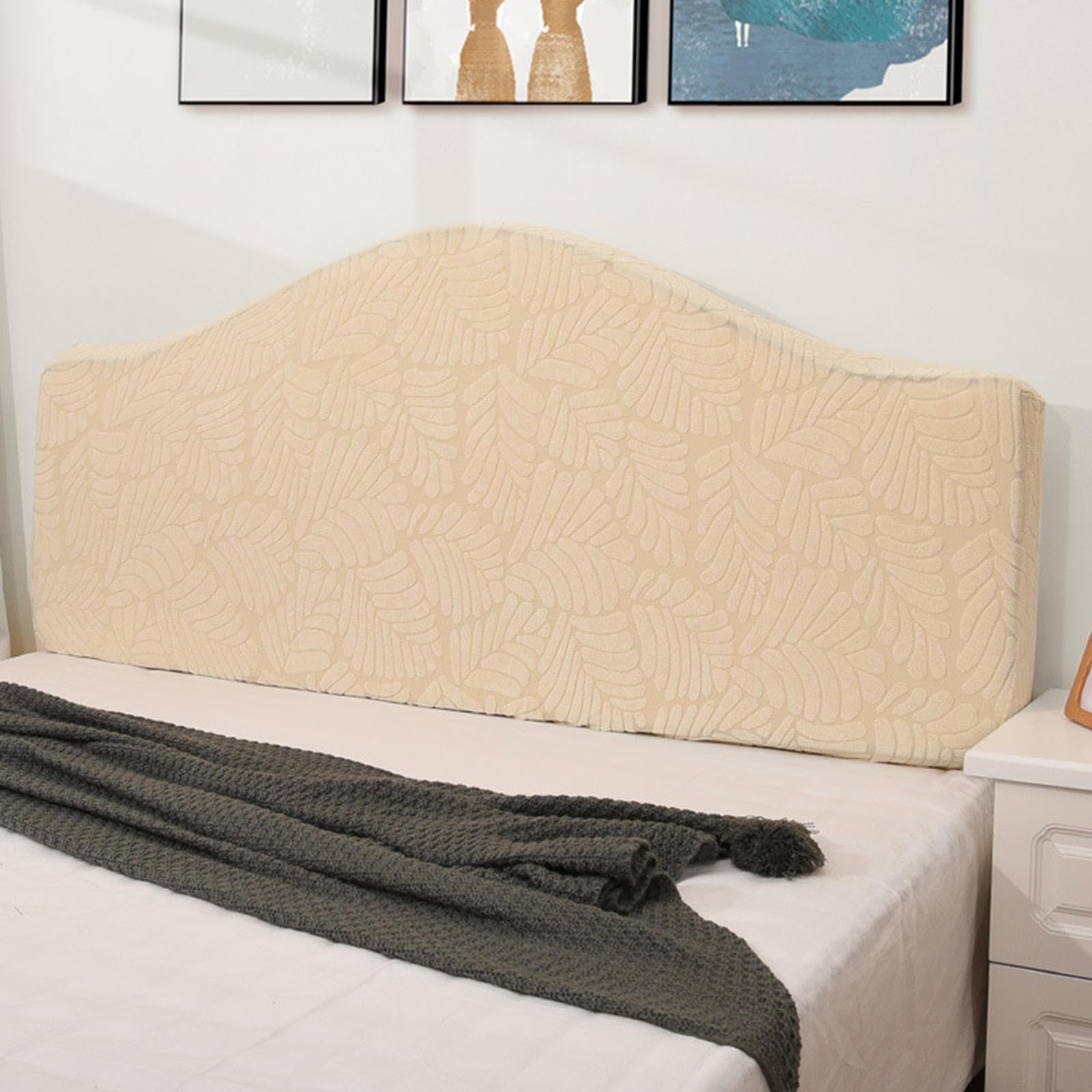 Ljqaizyl Beigea Stretch Headboards Cover/Slipcover Single/King/Double Bed Headboard Protector Grey Backrest Cover All-Inclusive Curved Universal Bed Board Slip Cover Wood Leather Dust Cover ,-130Cm-150Cm