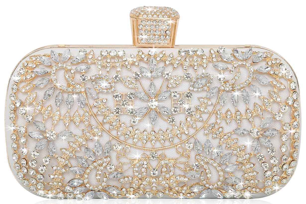 Covelin Women's Rhinestone Decorated Evening Bag, Tote Shoulder Crossbody Handbag with Chain