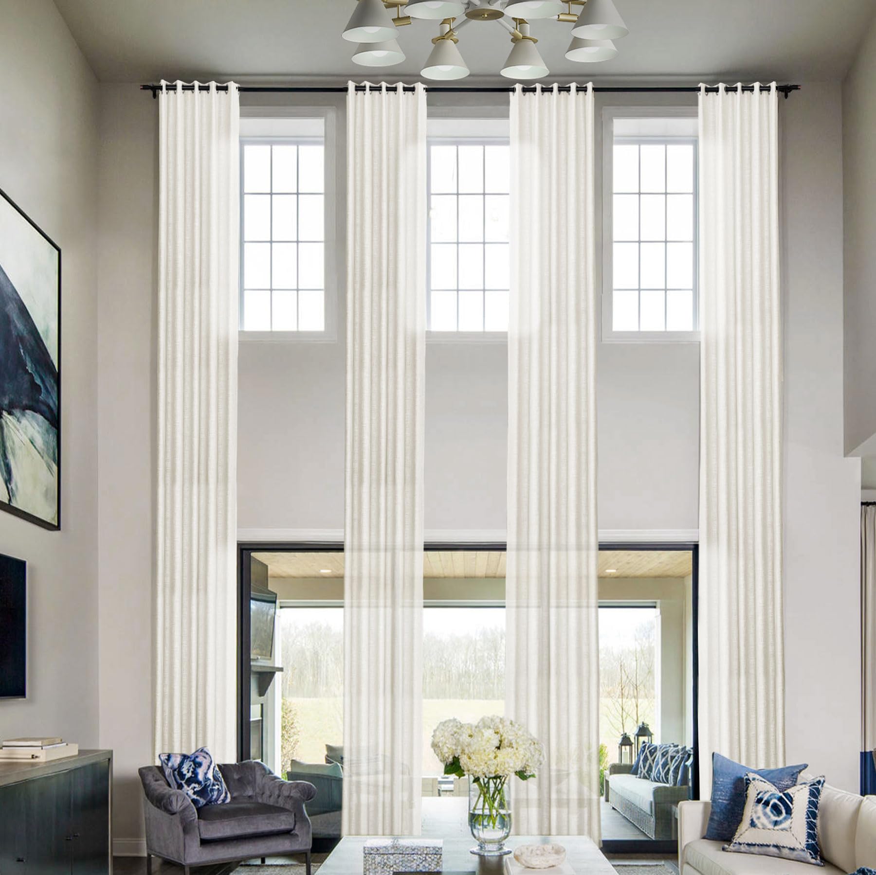 frelement extra long linen curtains 11ft length light filtering curtain drapes for high ceilings loft semi sheer grommet curtains drapes, 50" w x 132" l, 1 panel, beige white
