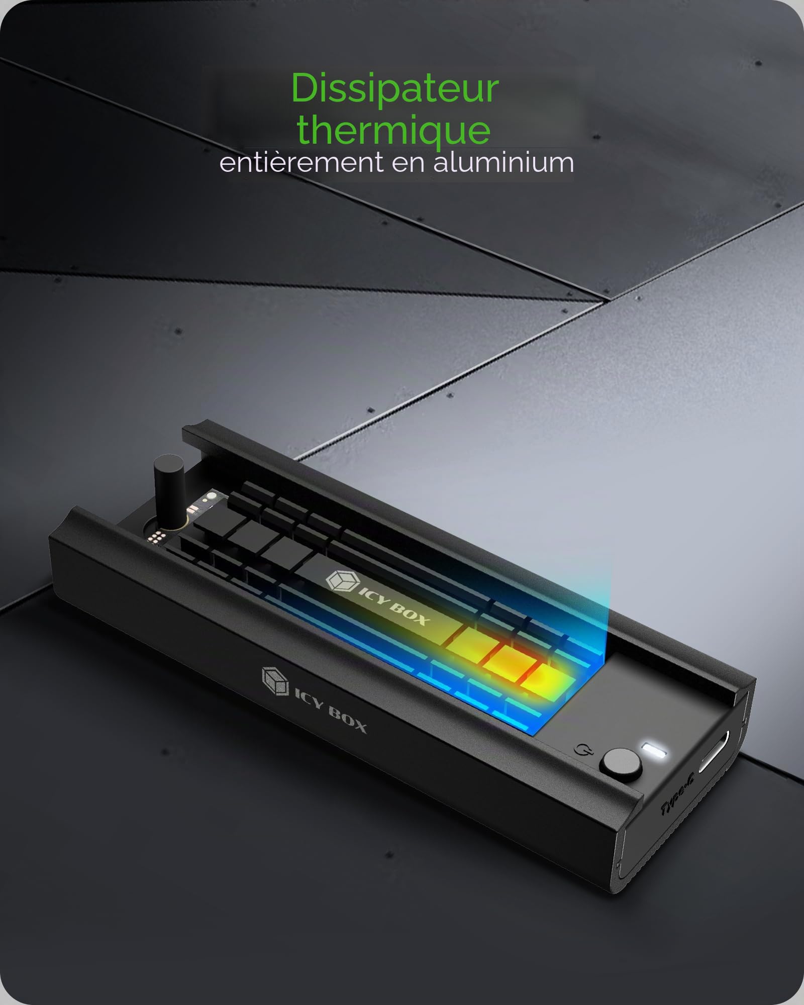 ICY Box Station d'accueil pour SSD M.2 NVMe et SATA, Adaptateur M.2 USB, USB 3.2 (Gen2, 10 Gbit/s), système de Refroidissement, sans Outils, USB-C, USB-A, PCIe M-Key, en Aluminium, IB-180MC-C31