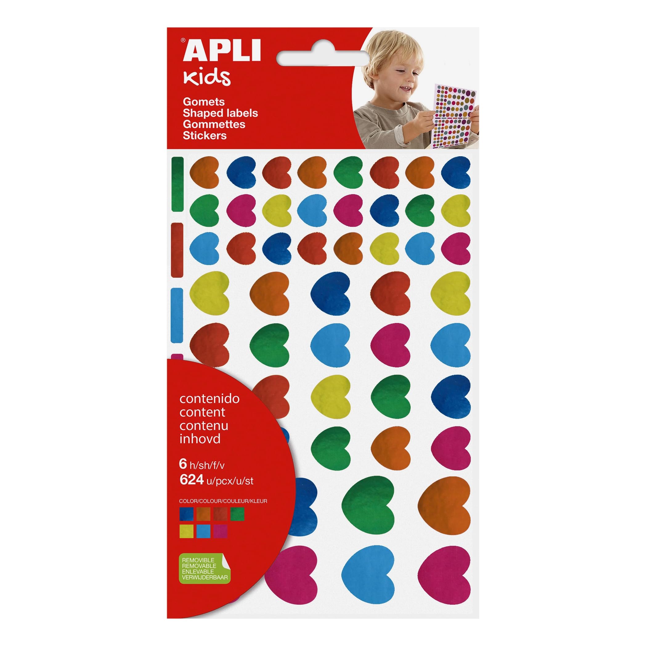 APLI 19550 – Bag Gummets Hearts Permanent Multi-Coloured Metallic 6 Sheets