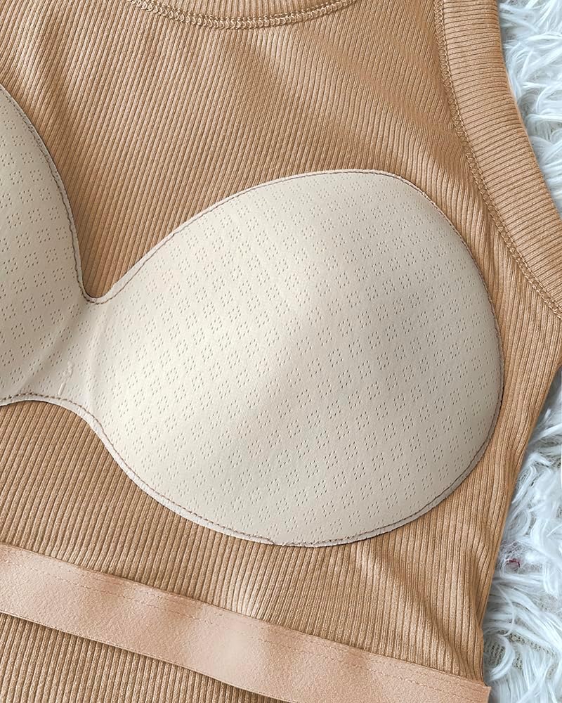 CHICME Women's Fall Long Sleeve Square Neck T Shirts with Built-in Shelf Bra Ribbed Knit Slim Fit Casual Basic Tops - Image 5