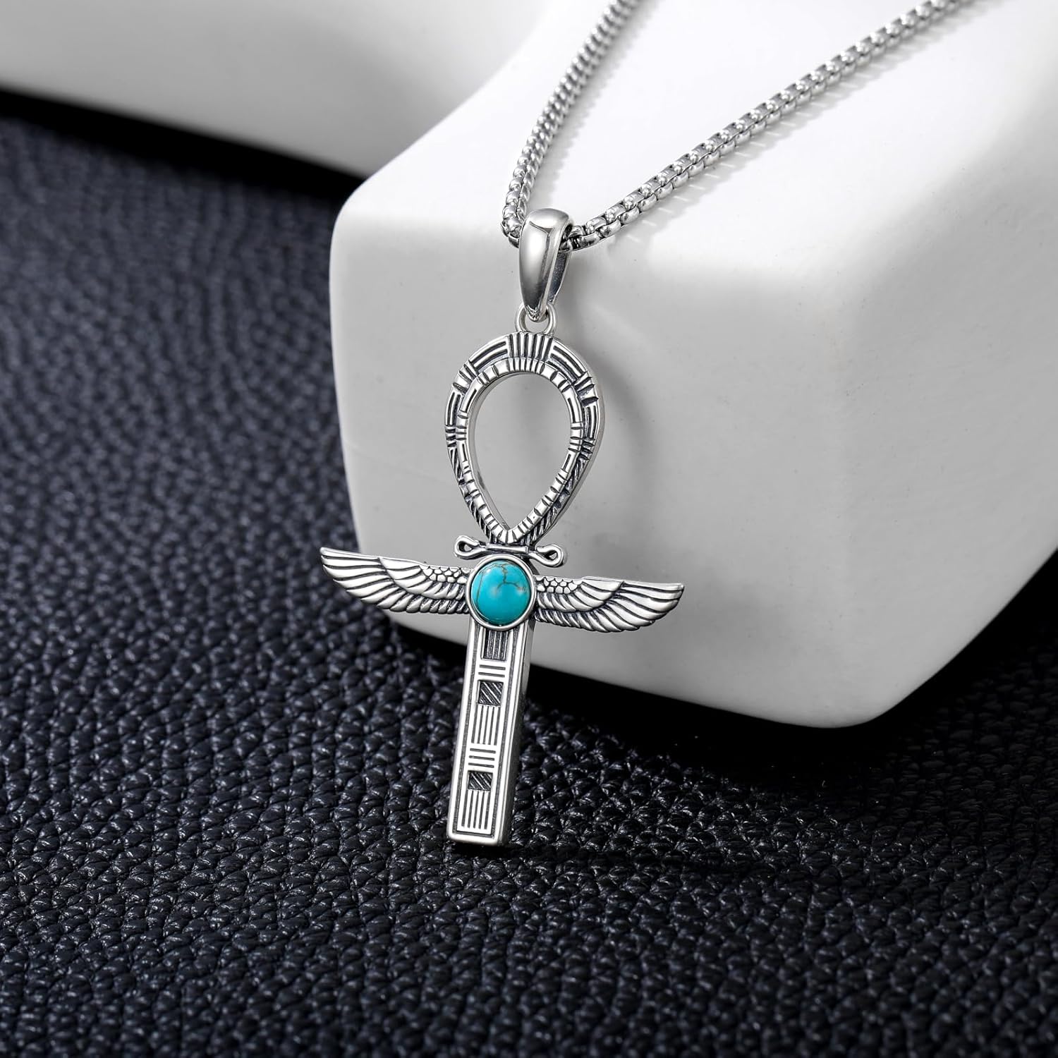 Ankh Necklace for Men 925 Sterling Silver Gemstone Egyptian Ancient Ankh Cross Pendant Protection Amulet Jewelry for Father - Image 3
