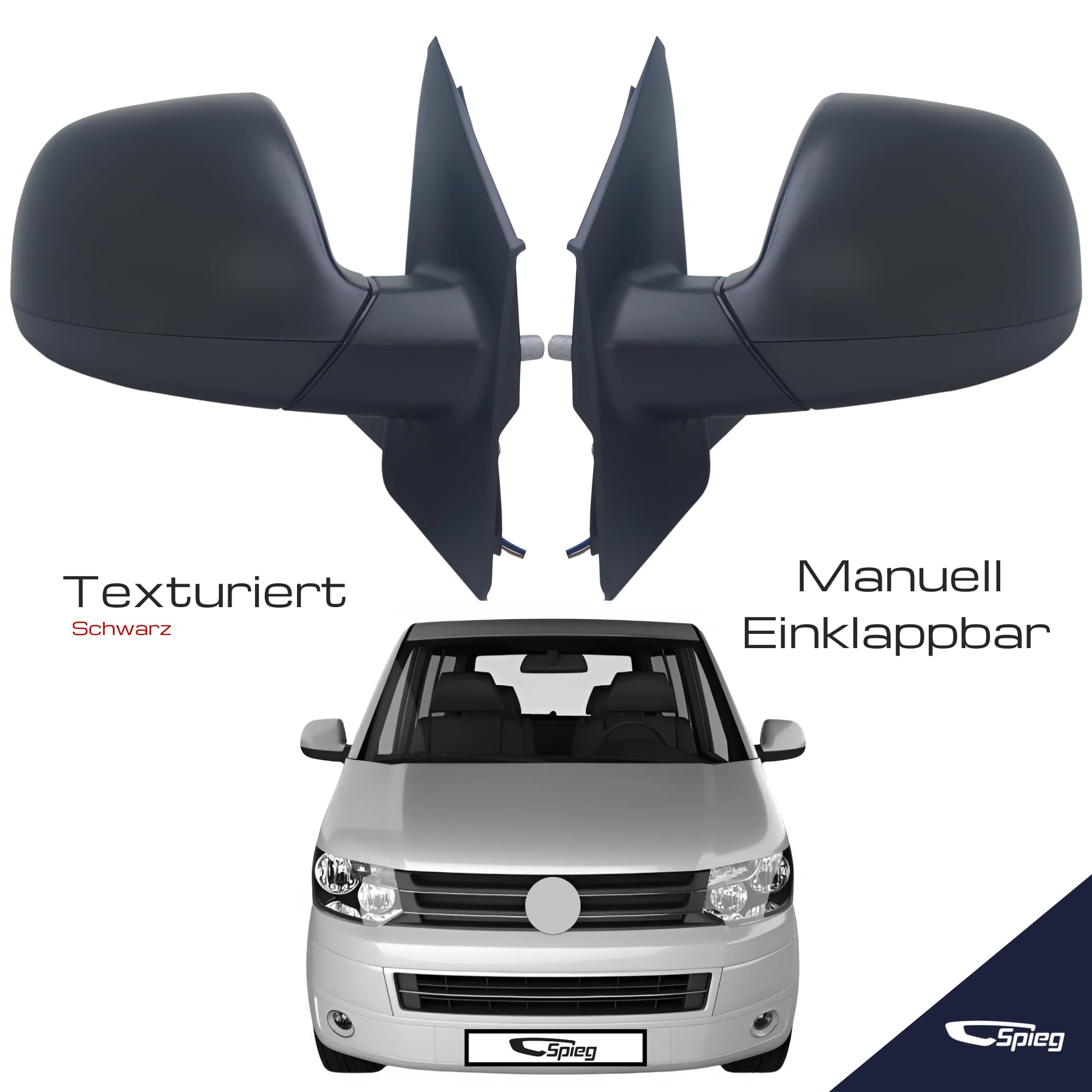 Spieg Außenspiegeln Paar für VW Transporter T5 | Multivan V 2010-2015 Manuell Einklappbar, Elektrisch Verstellbar, Beheizt, Schwarz (Fahrerseite&Beifahrerseite)