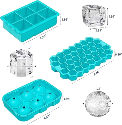 Miniatura 5 de LyzwnJCD - Juego de 3 bandejas de hielo con moldes de tapa, certificado LFGB y sin BPA, moldes de silicona de grado alimenticio de fácil liberación