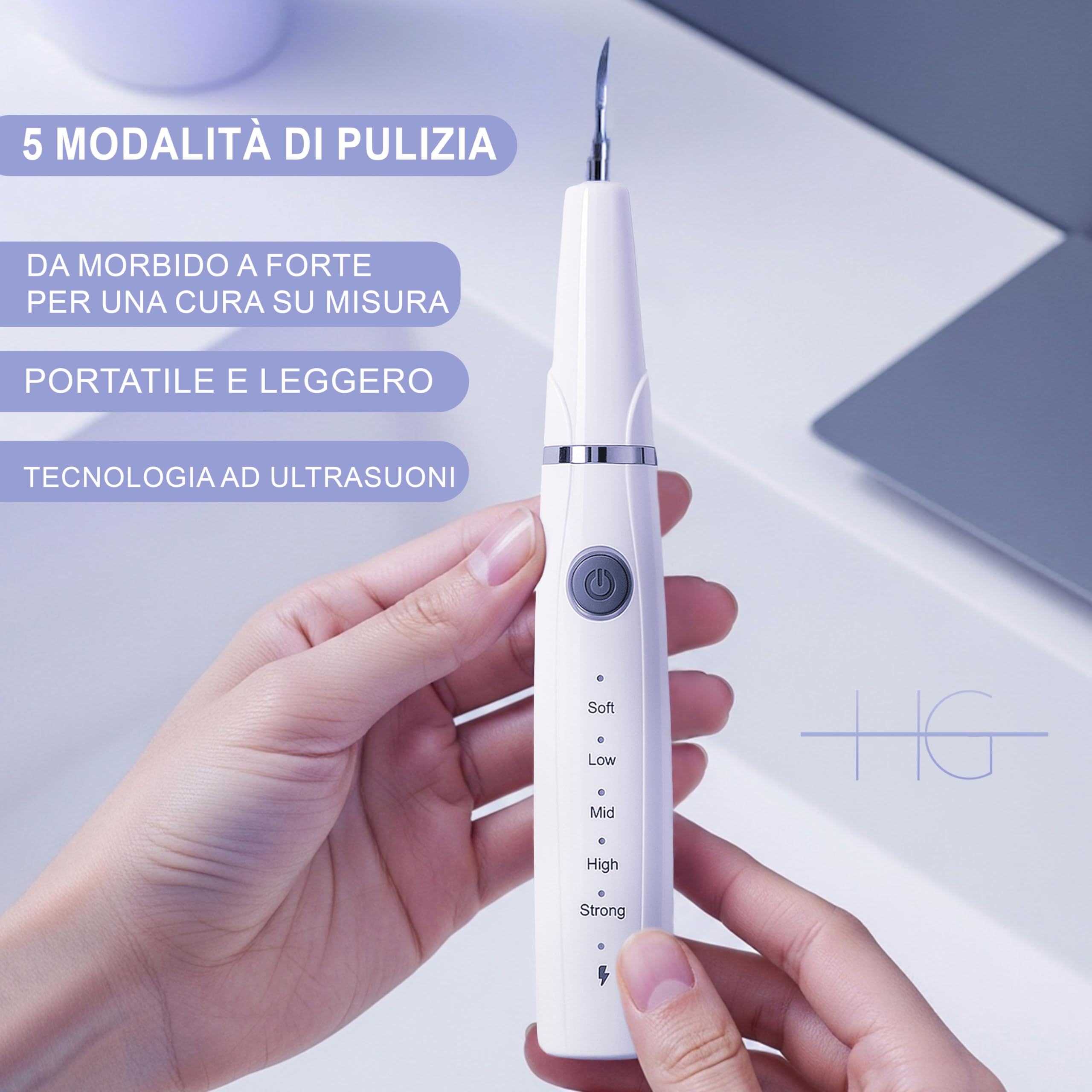 Detergente Ultrasonico per Denti – Rimuovi Placca e Tartaro con Luce LED – Pulitore Elettrico per Denti da Casa con Batteria Ricaricabile Type-C
