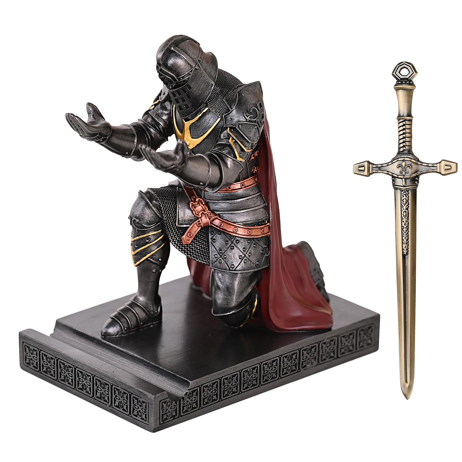 Hdmbigmi Iron King's Guard Leader Warrior Cape Knight Cell Phone Pen Holder Knight Statue Ornament Paperweight Holder For Office And Home (Iron)