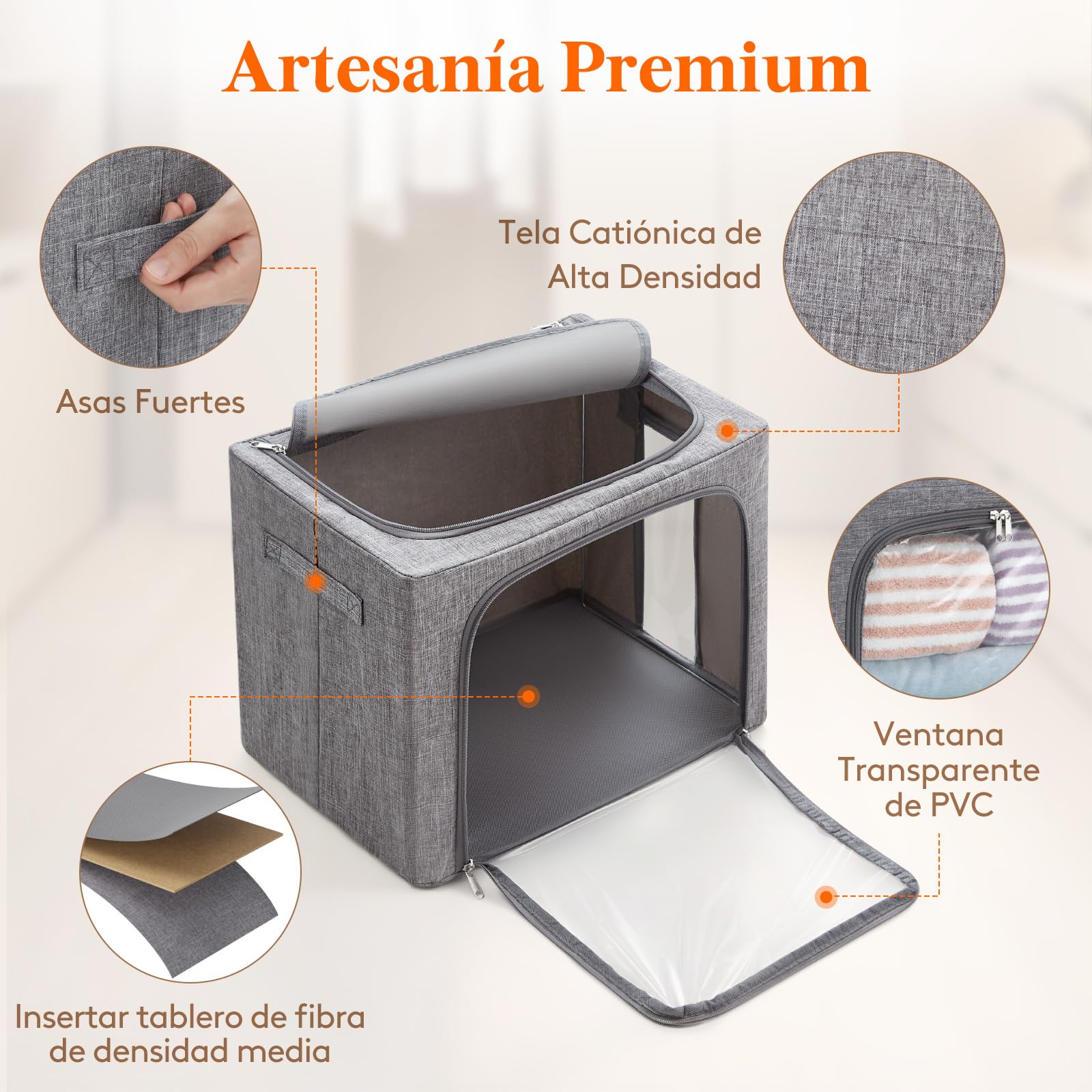 Lifewit 3 Piezas Cajas Almacenaje Ropa con Marco de Metal, Organizador Armario Apilable, Bolsas Almacenaje Ropa, Bolsas Para Guardar Ropa, Edredones, Colchas, Gris Claro, 40L