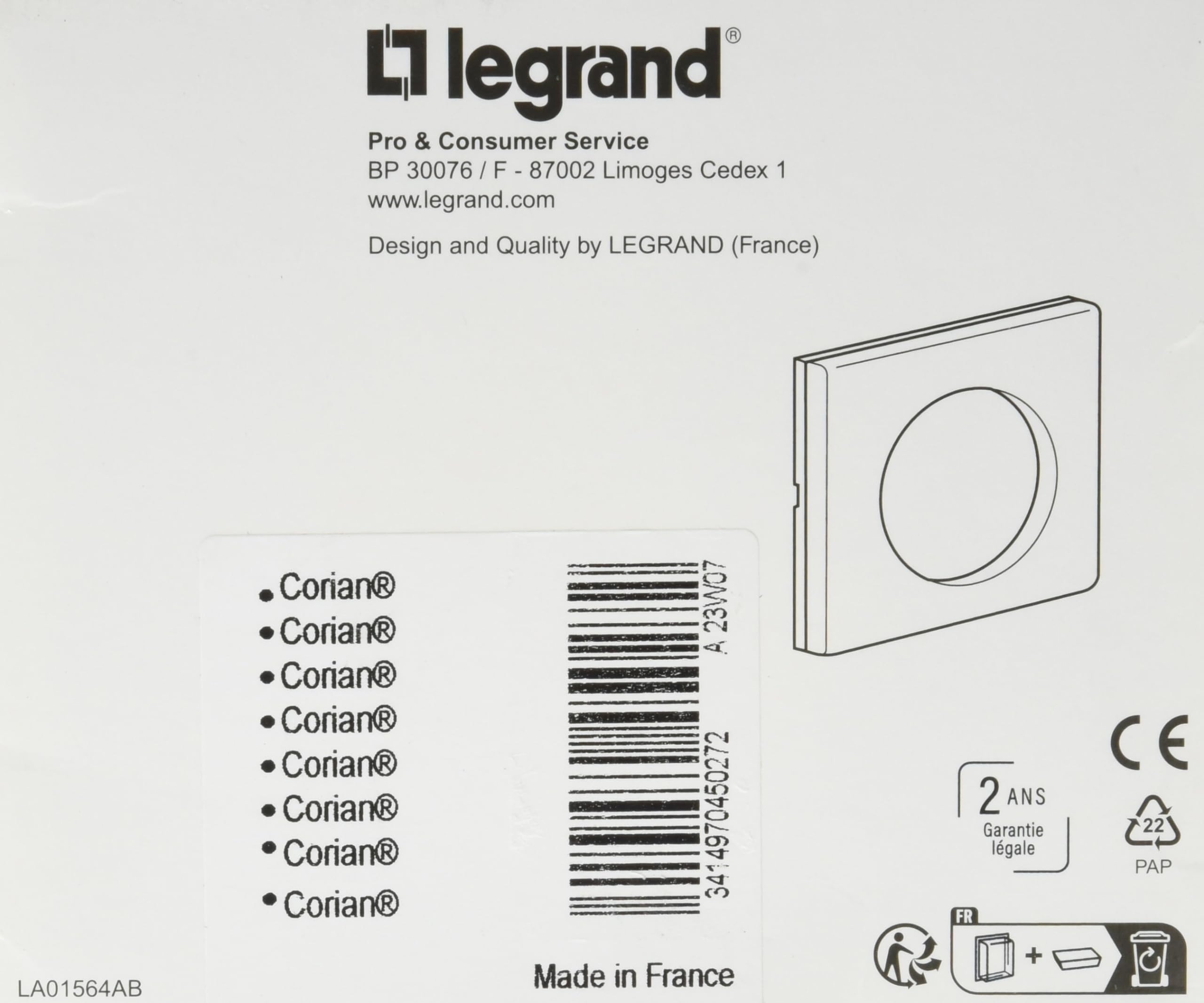 Plaque De Finition Corian Pampéii Pour Interrupteur Céliane Legrand - Vente à L'unité - Neuf