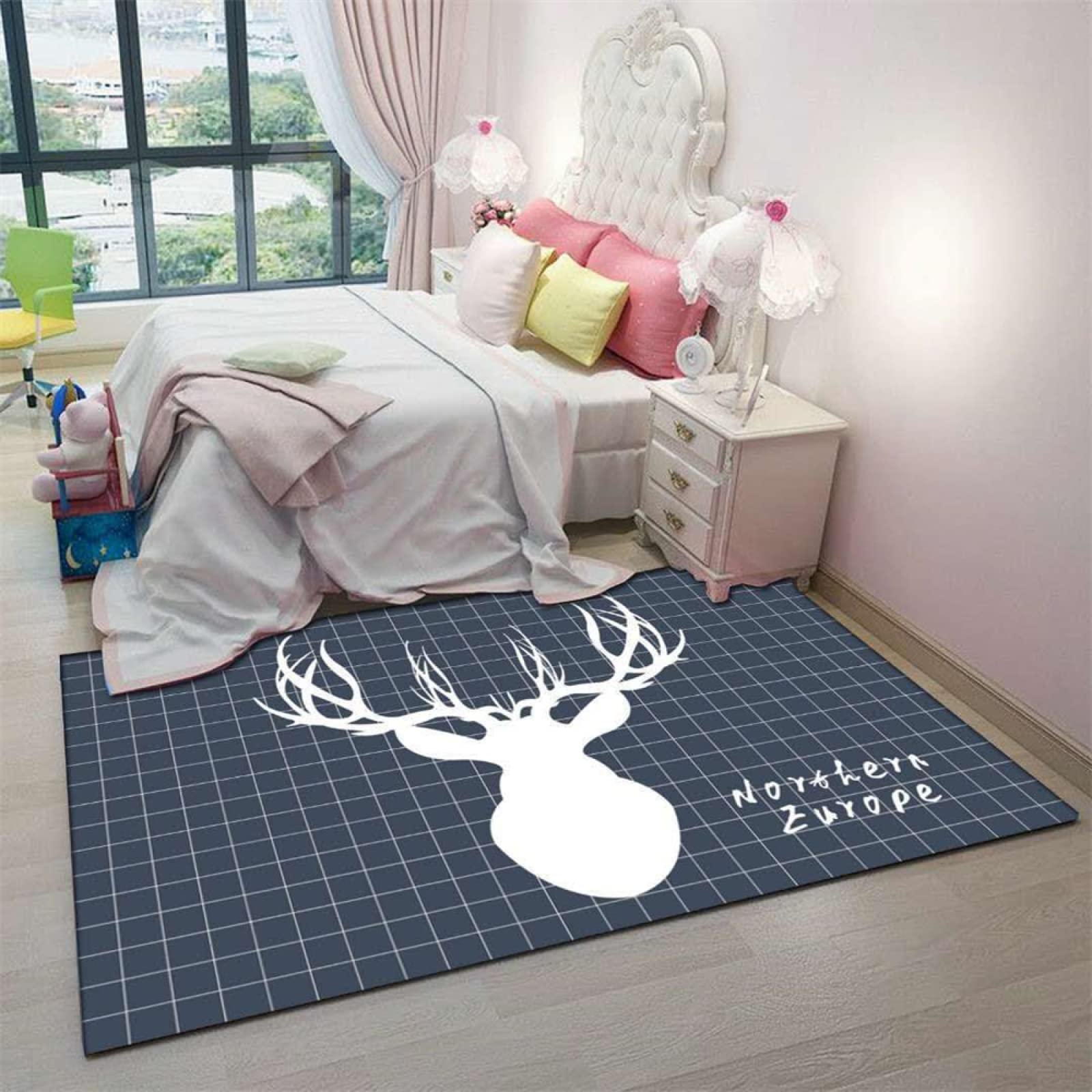 Tapis chambre d'enfant bleu en velours lisse 180x260cm pour espace de jeux