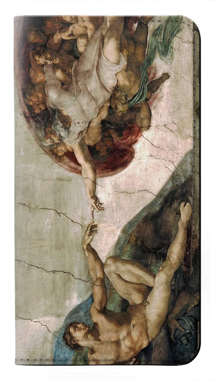 Coque cuir iPhone 15 Plus Michelangelo La Création d'Adam : le cadeau idéal pour passionnés d'art