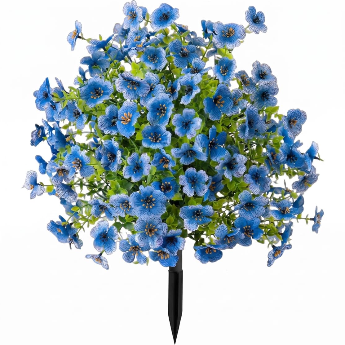 Bemonew Artificial Flowers For Outdoors With Ground Stakes, Artificial Outdoor Flowers with Stake, Low-maintenance Faux Outdoor Plants - Blue, 17.72inch