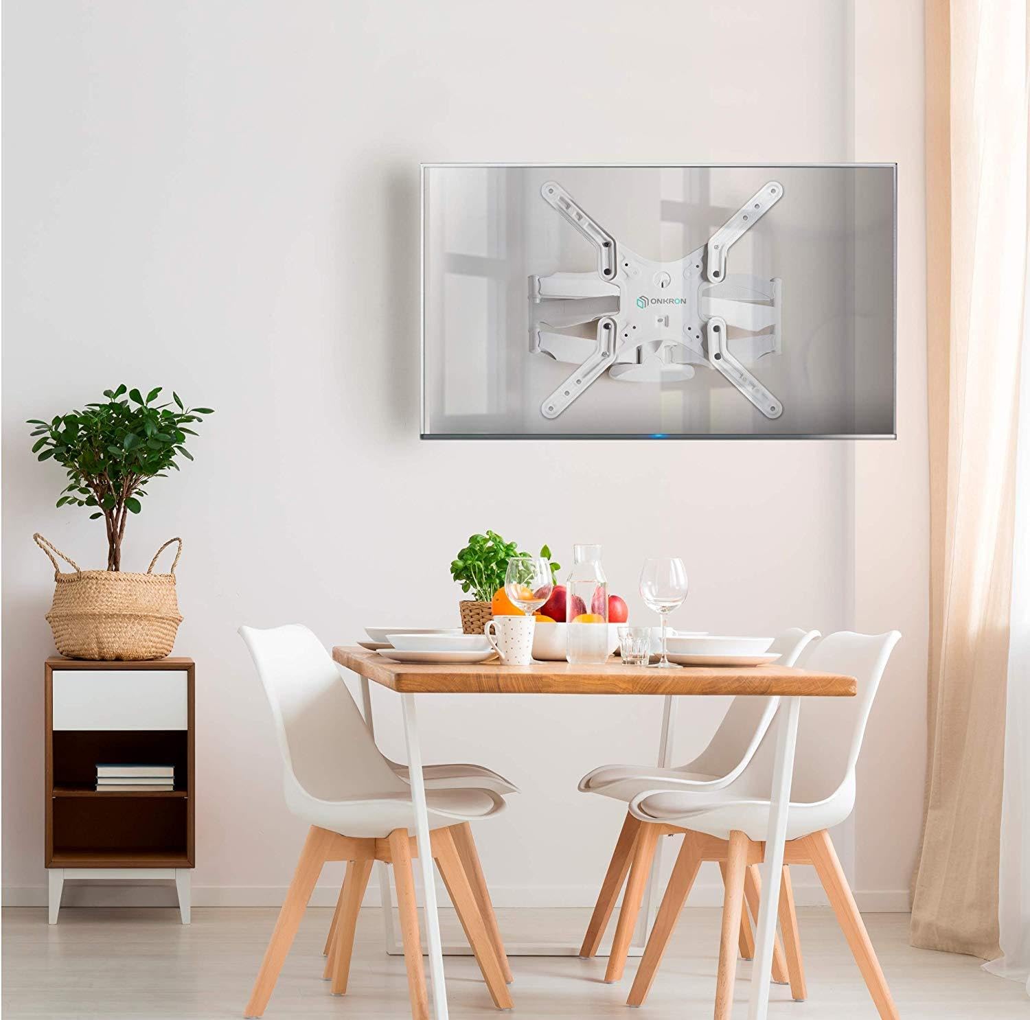 ONKRON Support Mural TV Blanc pour 37" - 70" TV, Bras Articulé TV Mural Poids de 36,4 kg - Accroche Murale TV VESA 100x100-400x400/Support Television Mural Pivotant Inclinable Orientable M5-W Blanc