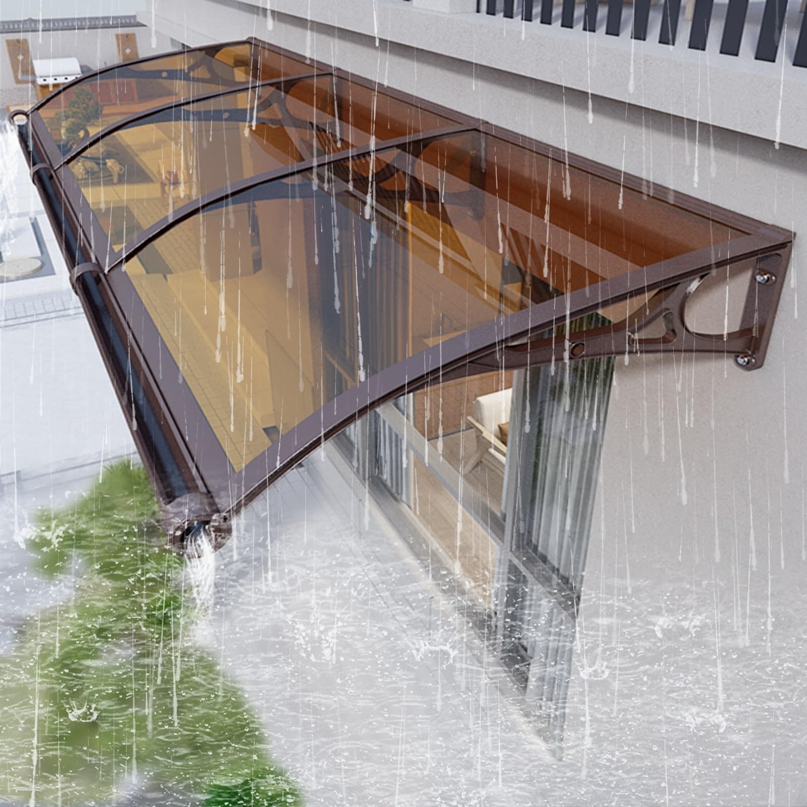 Outdoor Patio Sunlight Protection Canopy Sun shetter,Modern Front Door Canopy with Aluminum Bracket,Polycarbonate Window Door Awning Canopy,Door Canopy Cover,UV Rain Snow Protection. ( Color : Brown ,