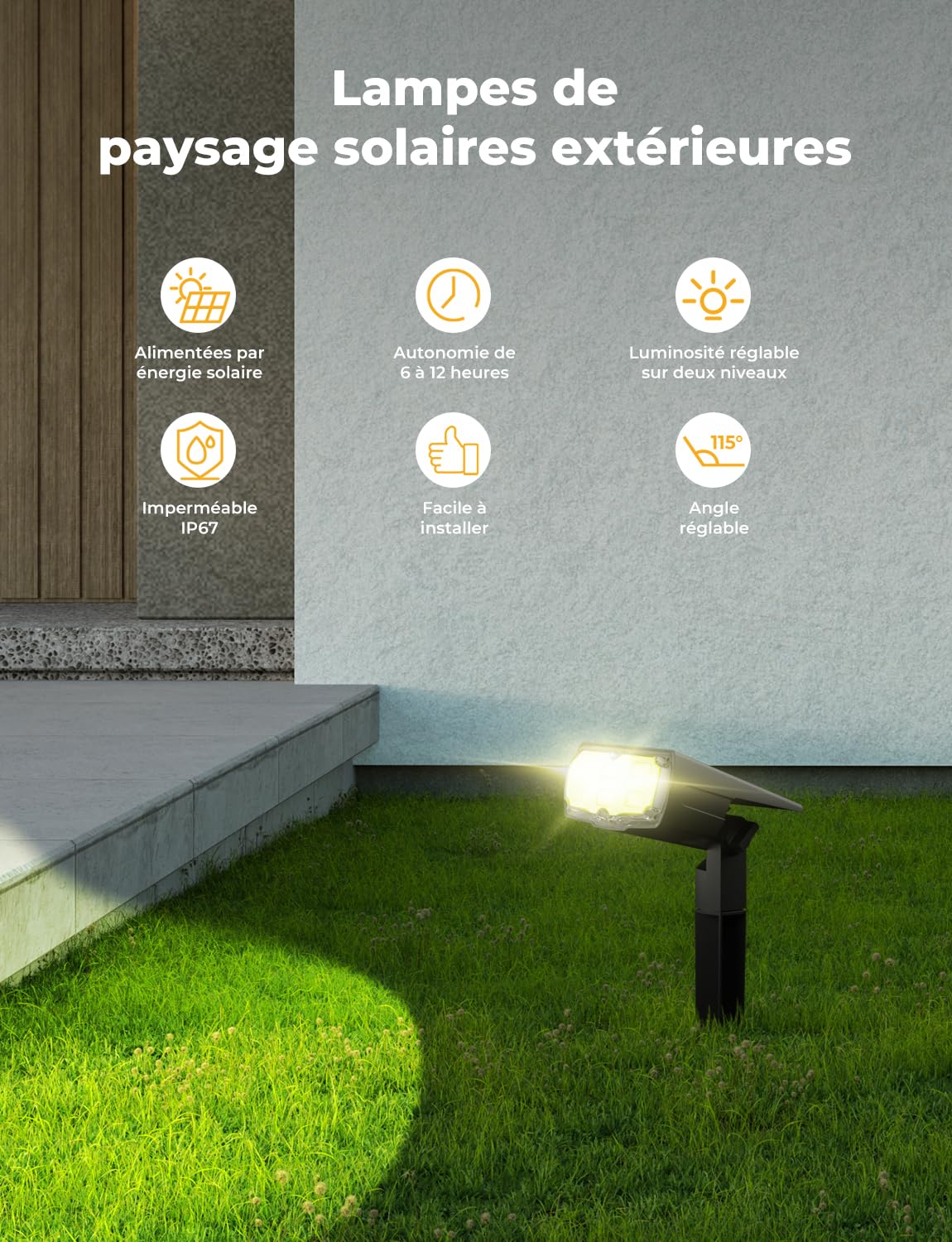 Spot Solaire Exterieur 36 LED, IP67 Etanche, 860LM, 6 Pack