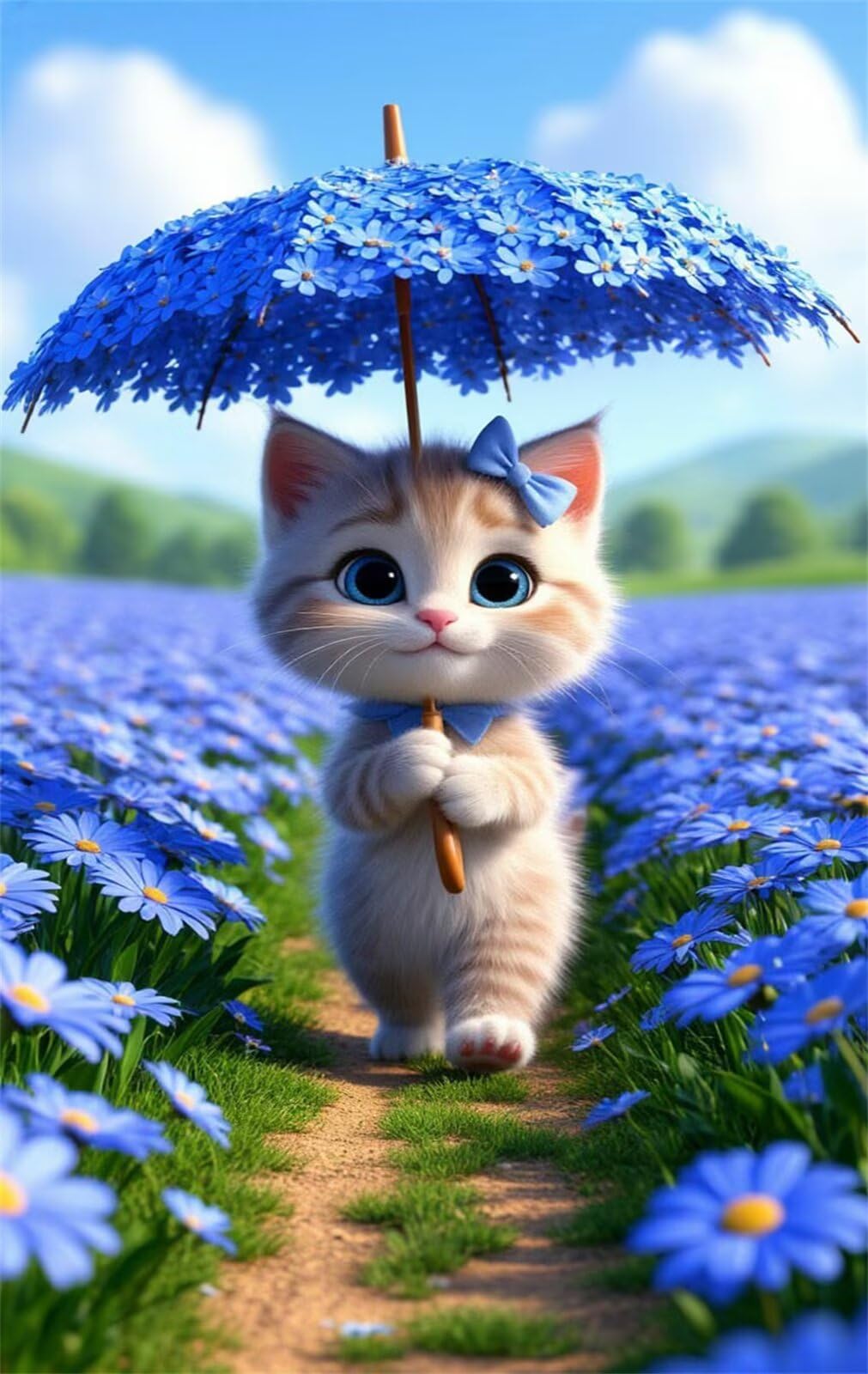 Puzzle 1200 Pezzi Gatto Margherita Blu Puzzle per Adulti, Difficile e Sfidante con Poster Idea Regalo per Appassionati Puzzle Classici