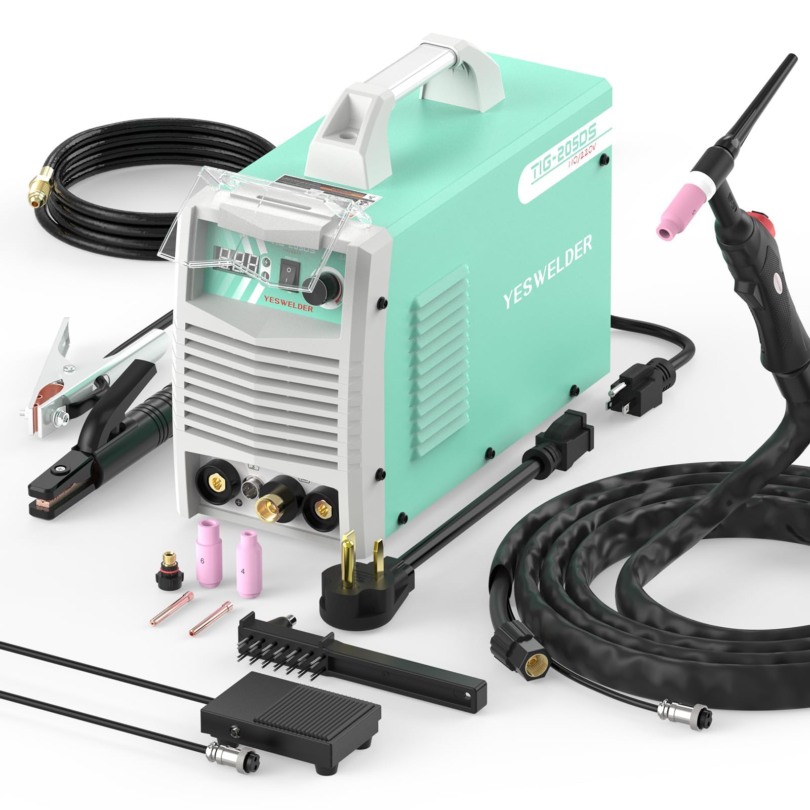 YESWELDERTIG Welder 205Amp HF TIG/STICK/ARC 2 In 1 TIG Welder 110&220V Dual Voltage TIG Welding Machine with Foot Pedal Included TIG-205DS