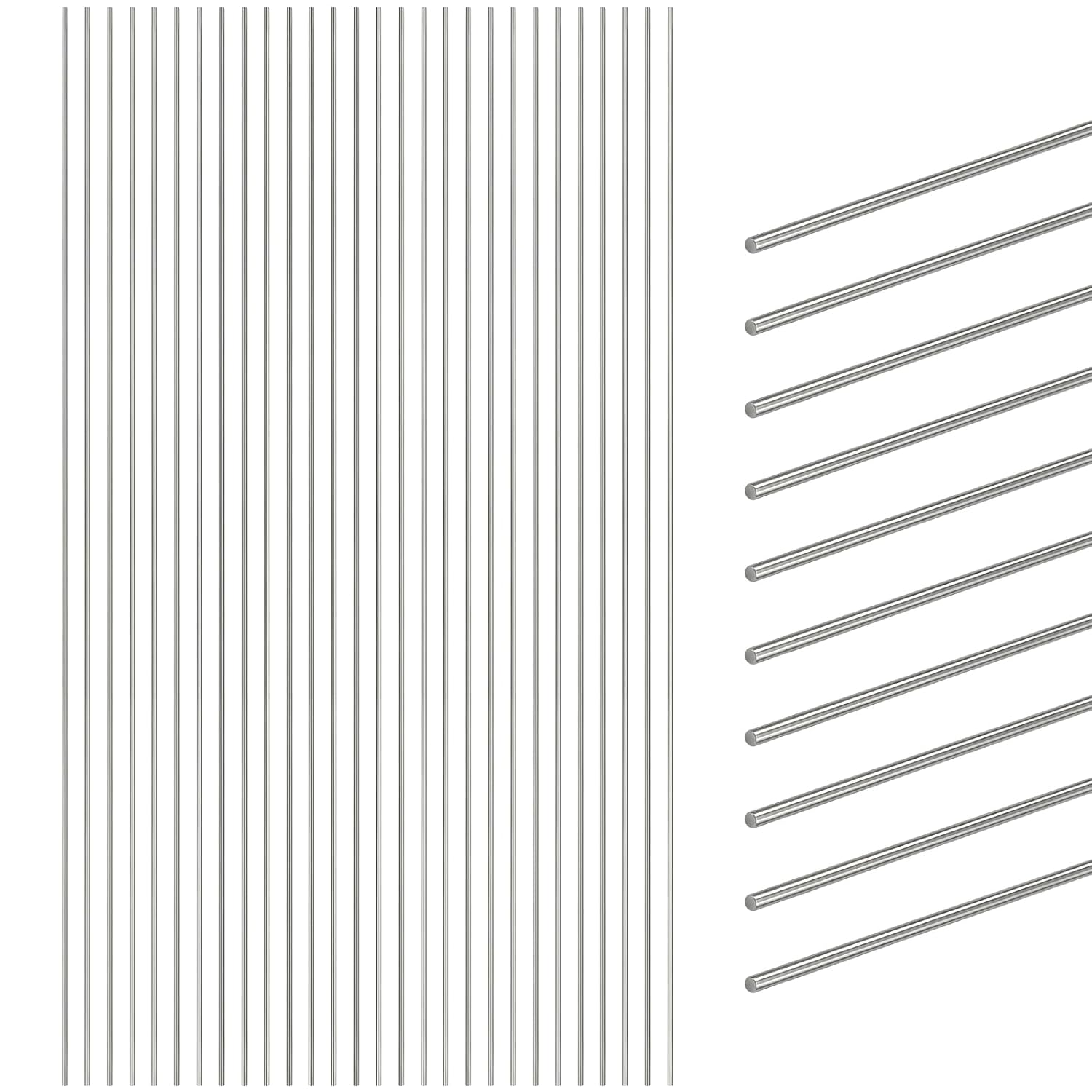 Swpeet 50Pcs 0.6mm x 400mm 304 Stainless Steel Rods Sets, Assorted Metal Solid Round Rod, Smooth Steel Rods, Solid Shaft Rods Lathe Bar Stock for DIY Craft, Model, Industry, Metal Working