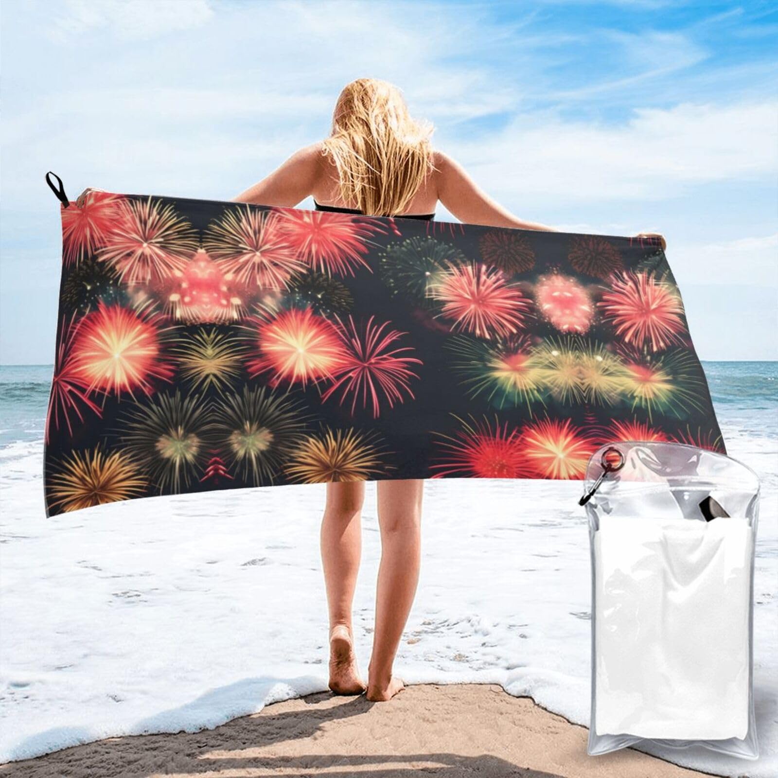 Toalla de baño con estampado de fuegos artificiales grande y suave para spa