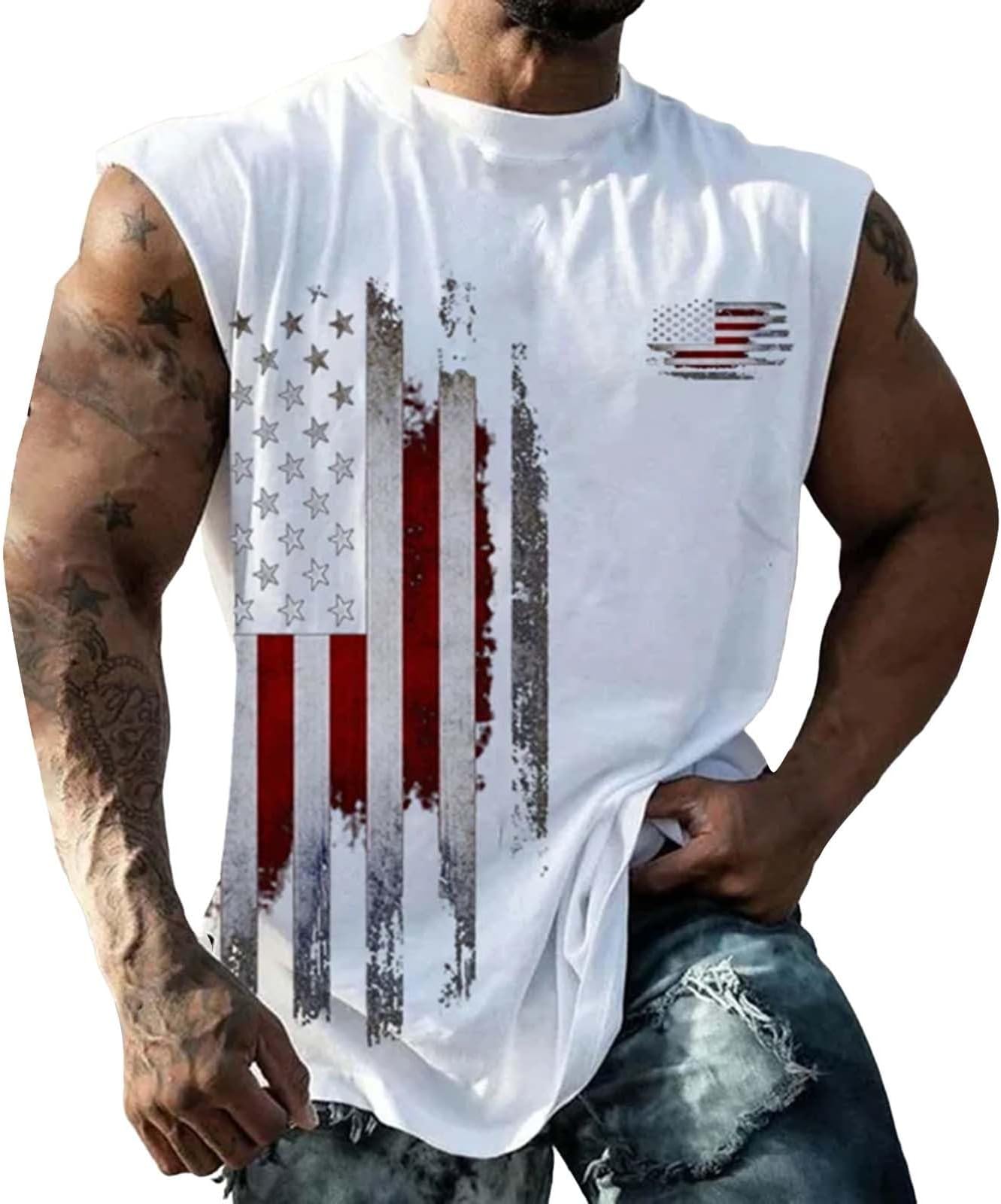 American Flag Tank Top Mens 4th of July Patriotic USA Sleeveless Graphic Muscle Shirts Summer Workout Gym Funny Tanks