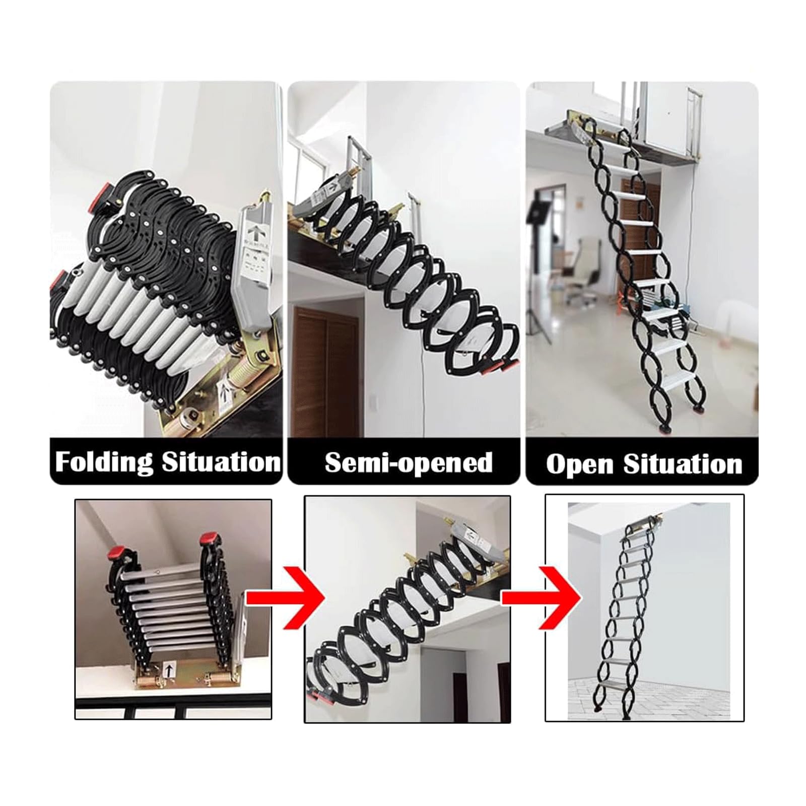 EYPKPL Schmale Dachbodenleiter-Treppe, herunterziehbare Dachbodentreppe, einziehbare Dachbodenleiter, klappbare, an der Wand montierte Dachboden-Loft-Treppe, Dachboden-Treppe