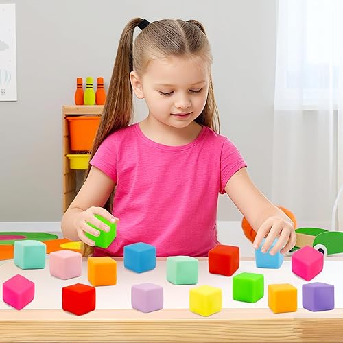 Miniatura 7 de Juguetes para ansiedad esponjosos, paquete de 24 bolas de cubo para el estrés, juguetes sensoriales a granel para niños y adultos, alivio de la