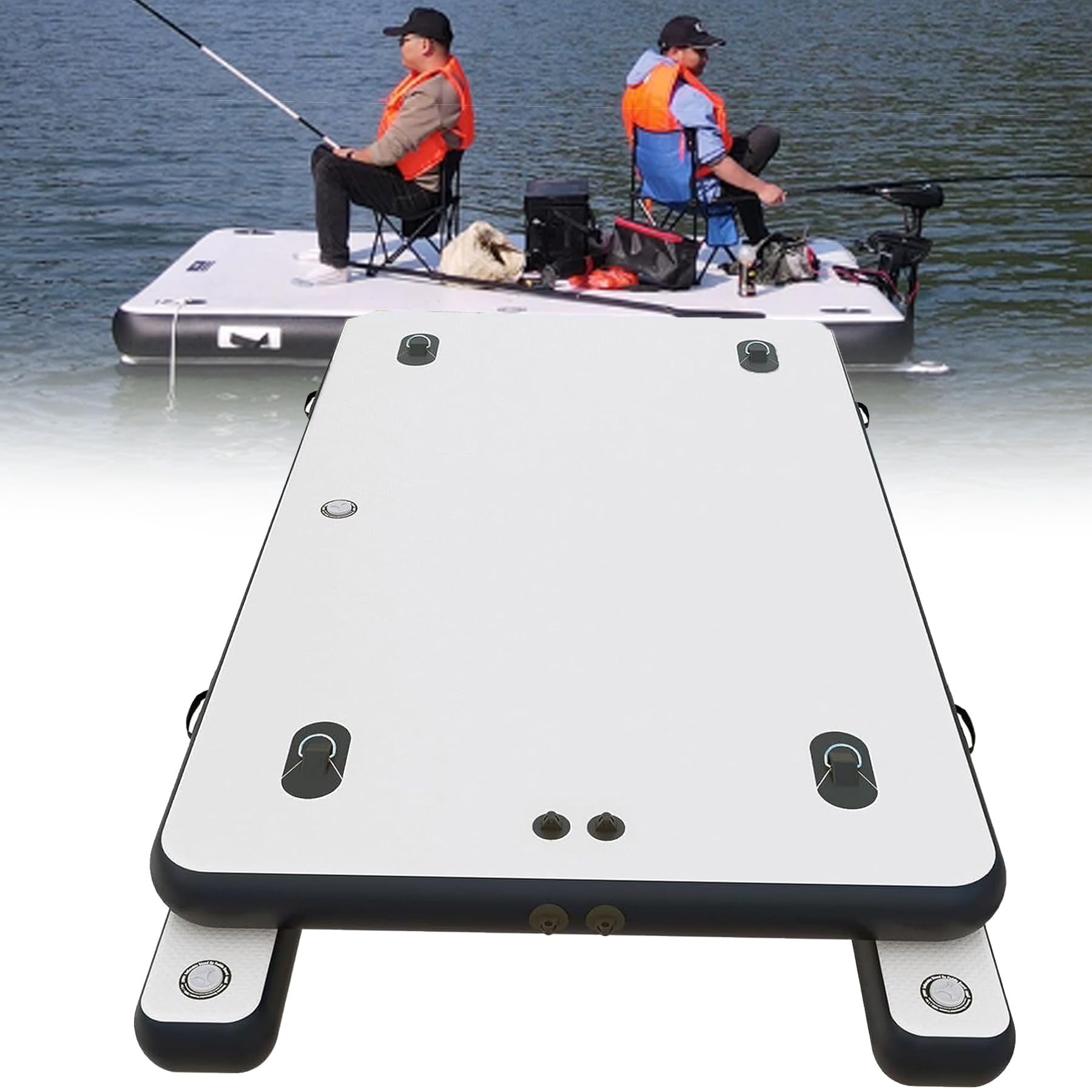 Dock Galleggiante Gonfiabile per Piscina Beach Lake River, zattera di Superficie Antiscivolo, Piattaforma d'Acqua 6.5ft/8.2ft per attività all'aperto