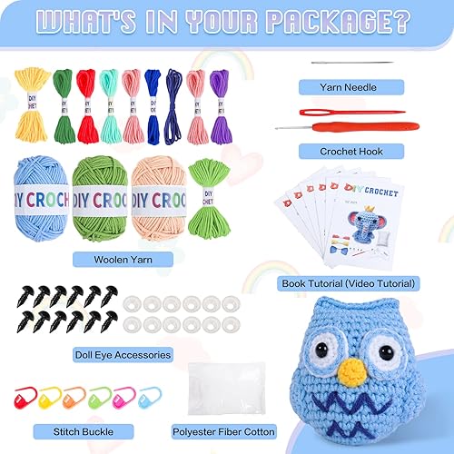 Miniatura 2 de Kit de 6 piezas de ganchillo para principiantes, paquete de inicio de tejido para adultos y niños, kits de animales de ganchillo Amigurumi con