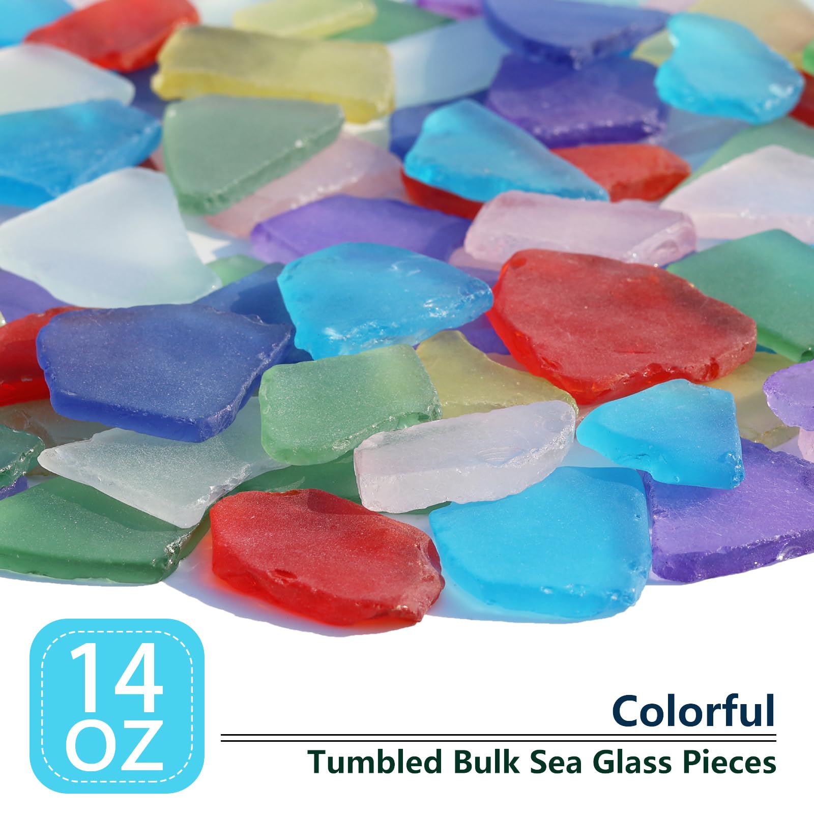 Sea Glass for Crafts - 14oz Colorful Frosted Seaglass Pieces - Vase Filler and Aquarium Ornament, DIY Craft Supplies for Art, Beach Weddings, and Home Decor