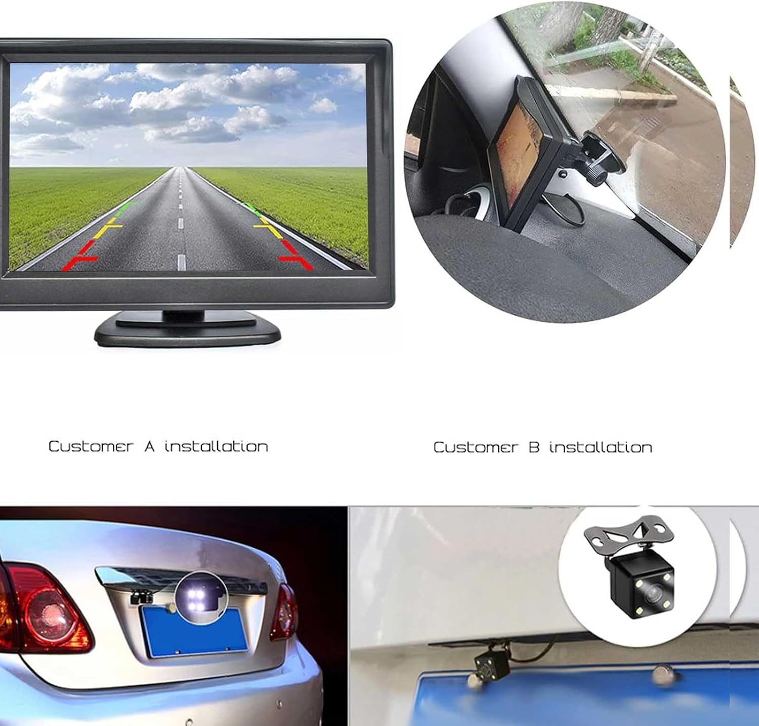 Cámara de Marcha atrás Monitor AHD 5 Pulgadas Sistema Estacionamiento Coche | 4 LEDs Visión Nocturna, Cámara Trasera Impermeable, Cámara de Reserva Marcha Atrás