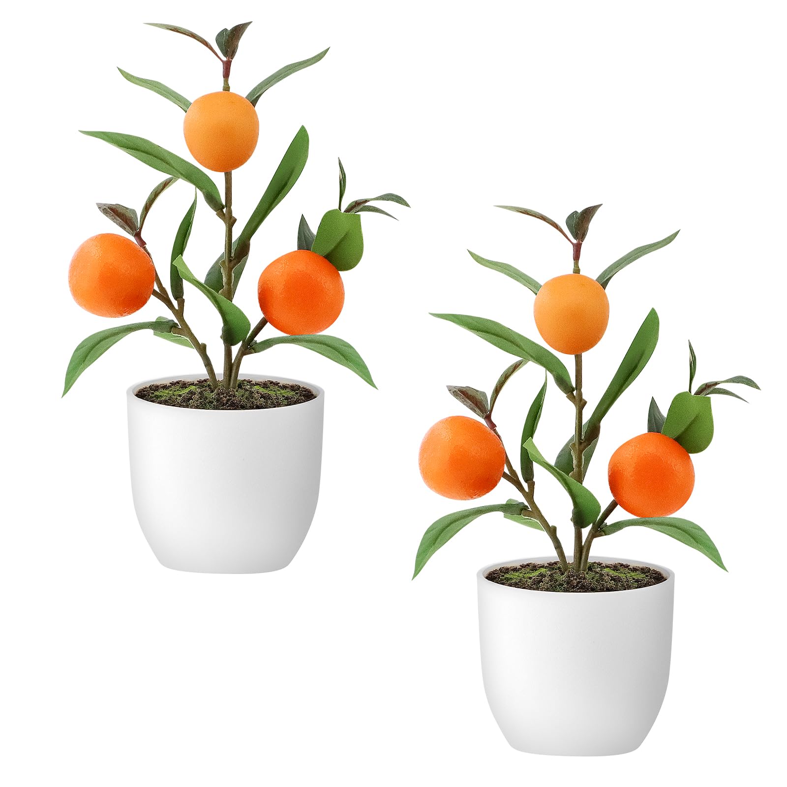 Photo 1 of 2 Pack Small Artificial Orange Tree Potted, 10.2" Fake Orange Plant