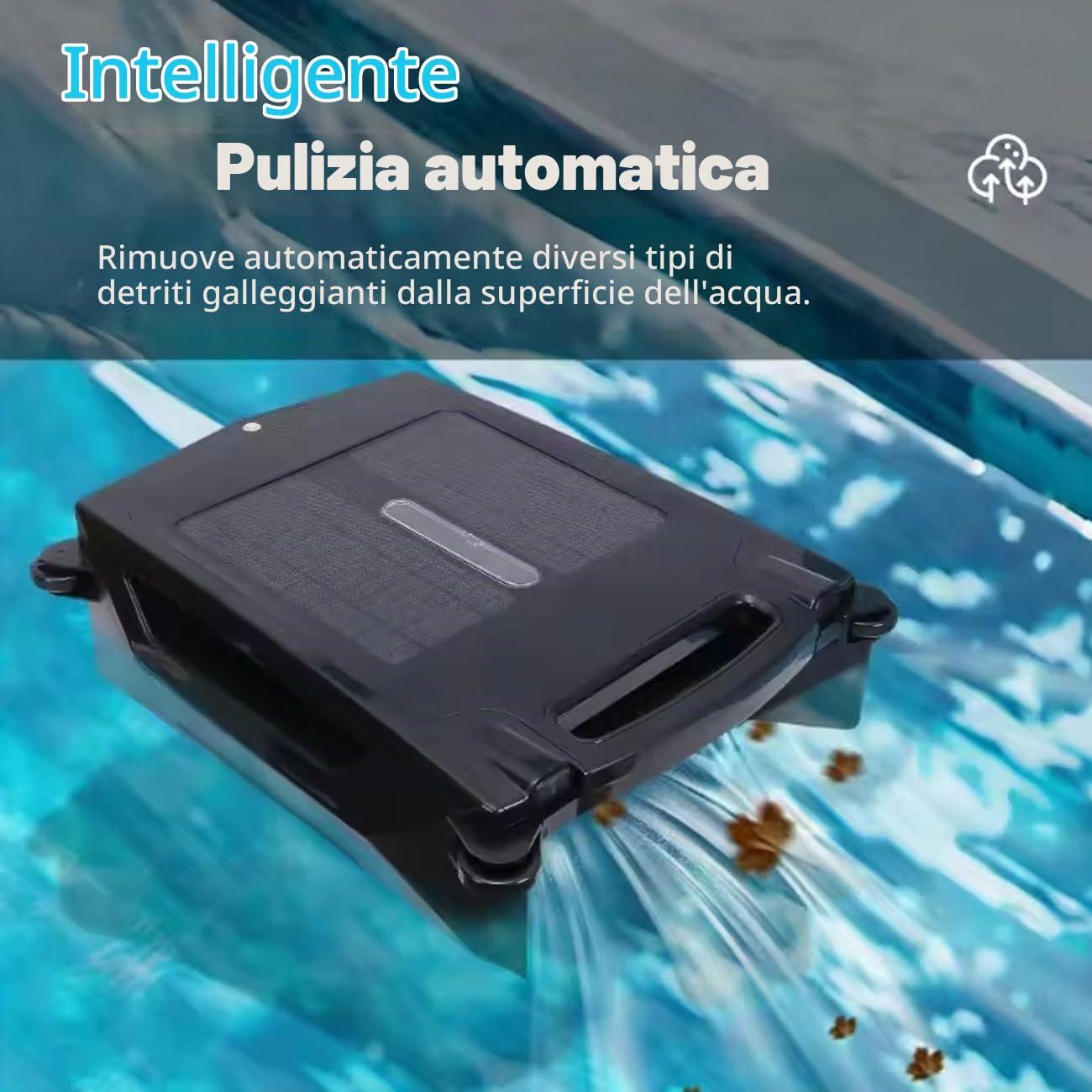 Skimmer automatizzato per piscina, robot per piscina con cestello per skimmer, alimentazione a batteria e ad energia solare, 5-10 m/minuto, capacità di filtraggio 80 ㎡ Pulizia doppia modalità