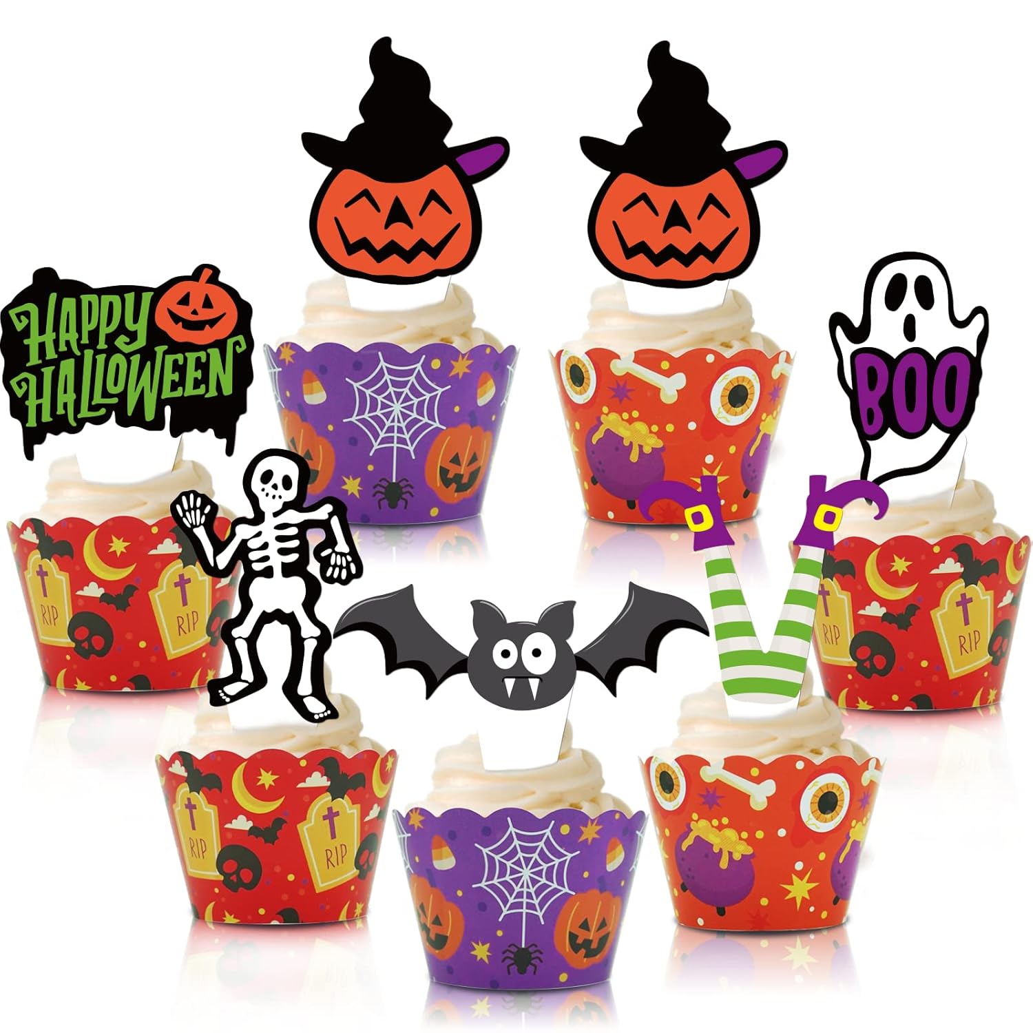 36PCS Halloween Cupcake Toppers with Halloween Cupcake