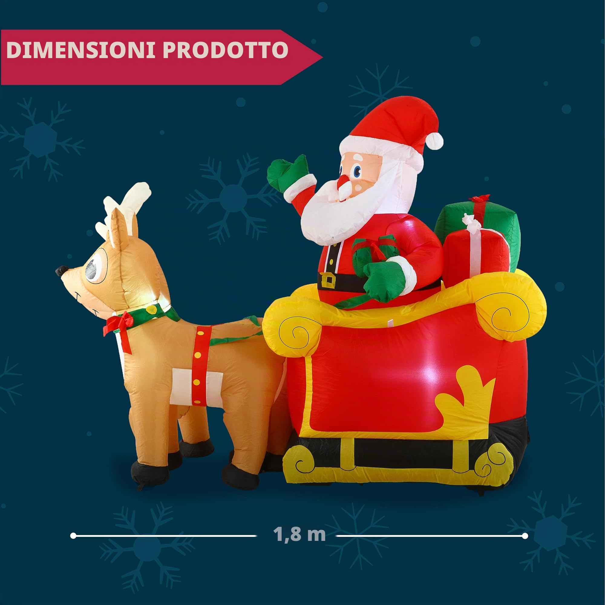 Joiedomi 1,82 m Light up Gigante Natale Gonfiabile Babbo Natale sulla slitta con build-in LEDs perfetto per Blow-up Giardino interni ed esterni decorazione per Vacanza per Festa