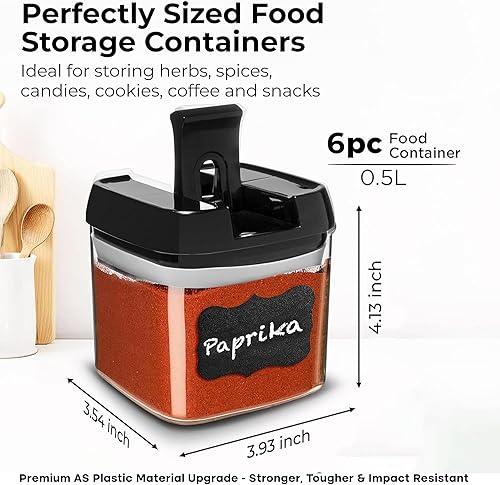 Miniatura 2 de Shazo 6 recipientes herméticos de almacenamiento de alimentos, recipientes de plástico transparente sin BPA para aperitivos y especias con tapas de