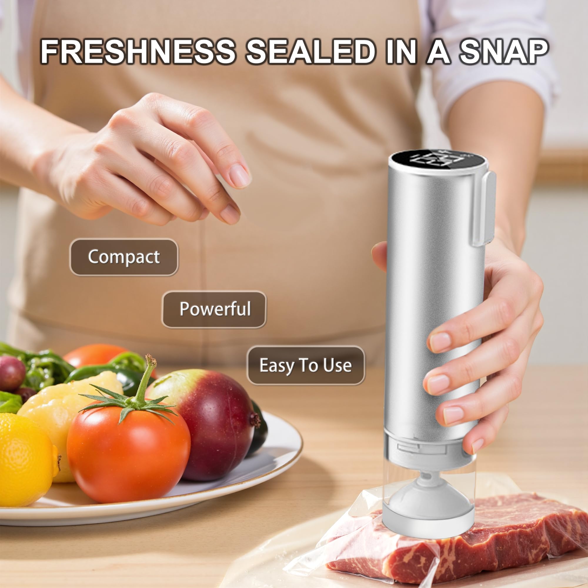 Máquina selladora al vacío de ahorro de alimentos, sellador al vacío compacto de mano para alimentos, sellador al vacío de alimentos, sellador de bolsas, con 30 bolsas selladoras al vacío
