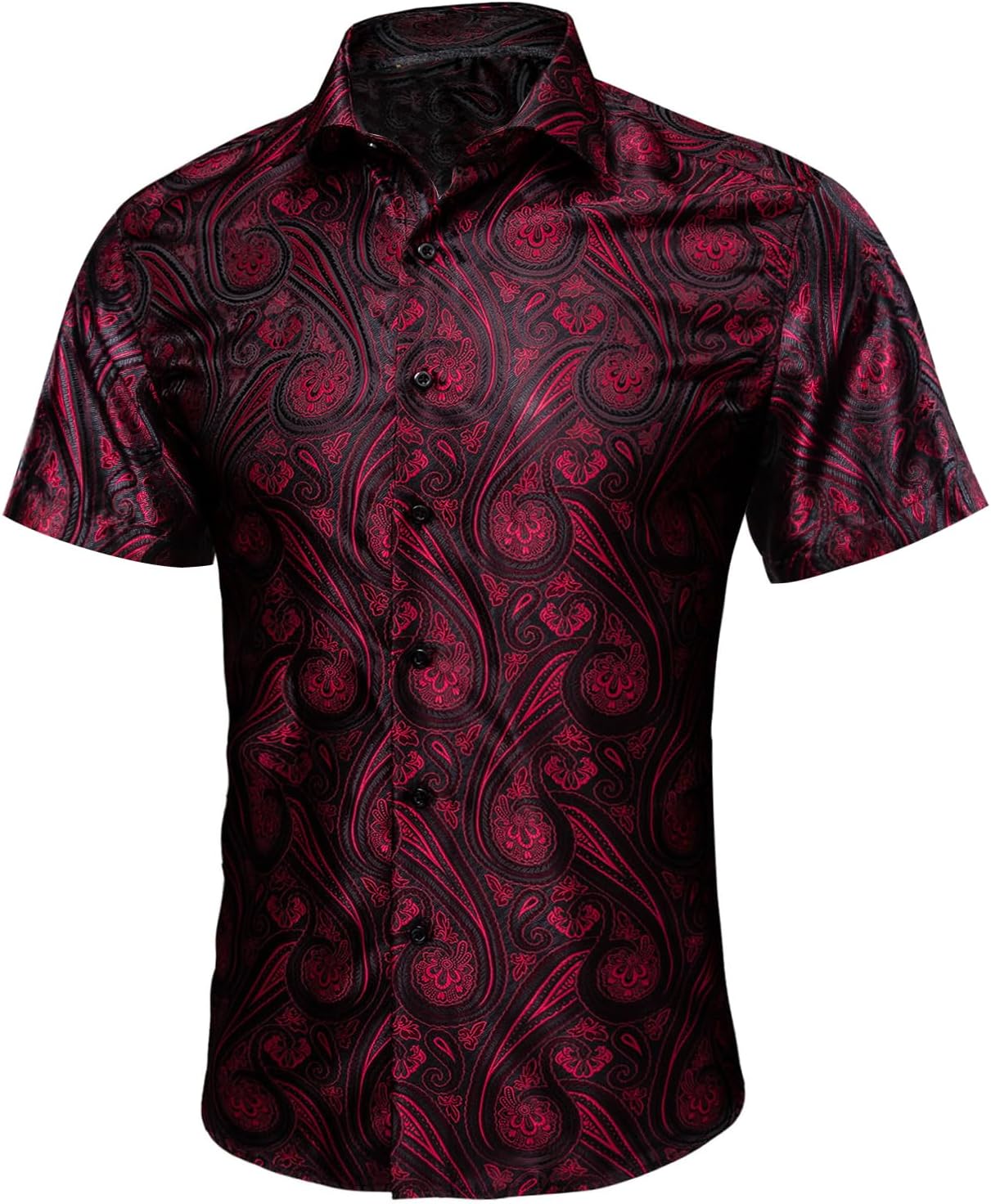 Men's Silk Shirt Paisley Floral Dress Short Sleeve Button Down Summer Shirts Formal Casual Western Wrinkle Free Party Prom - Image 4