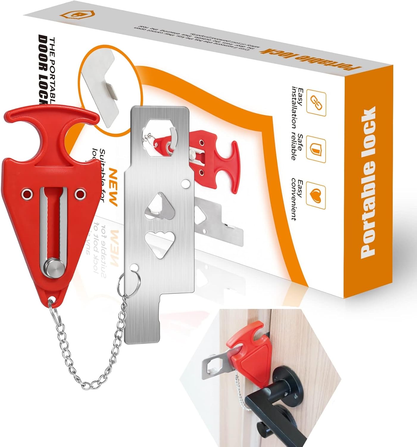 Portable Door Lock for Travel Lock Home Security Door Latch in Prevent Unauthorized Entry School Apartment Hotel(Red)