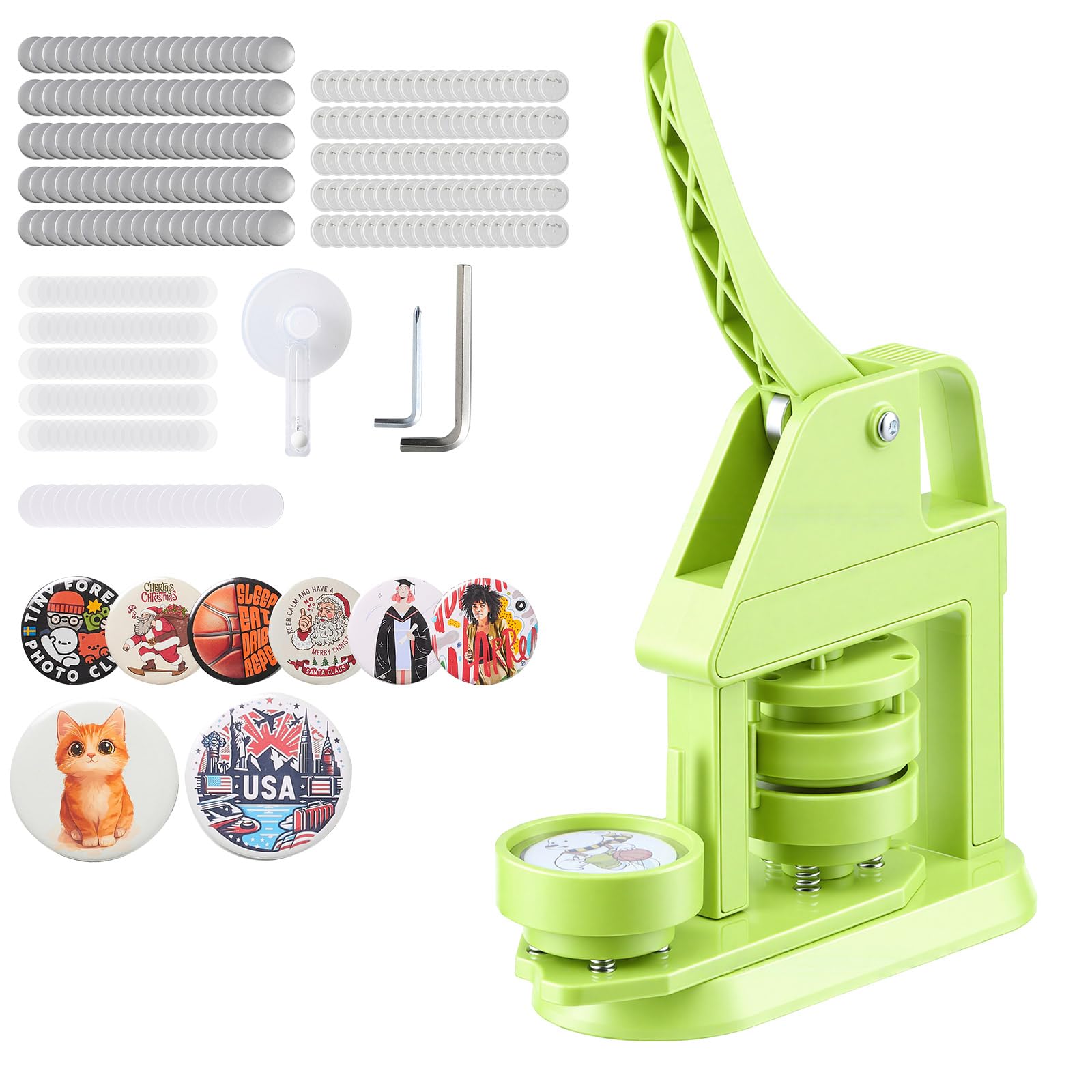 VEVOR Machine à Badge Bouton, 58 mm, Presse à Badges en Plastique avec 100 Kits de Badges, Cutter Circulaire, Clés Hexagonales, Poignée Ergonomique, pour DIY Personnalisation, Enfants et Adultes, Vert