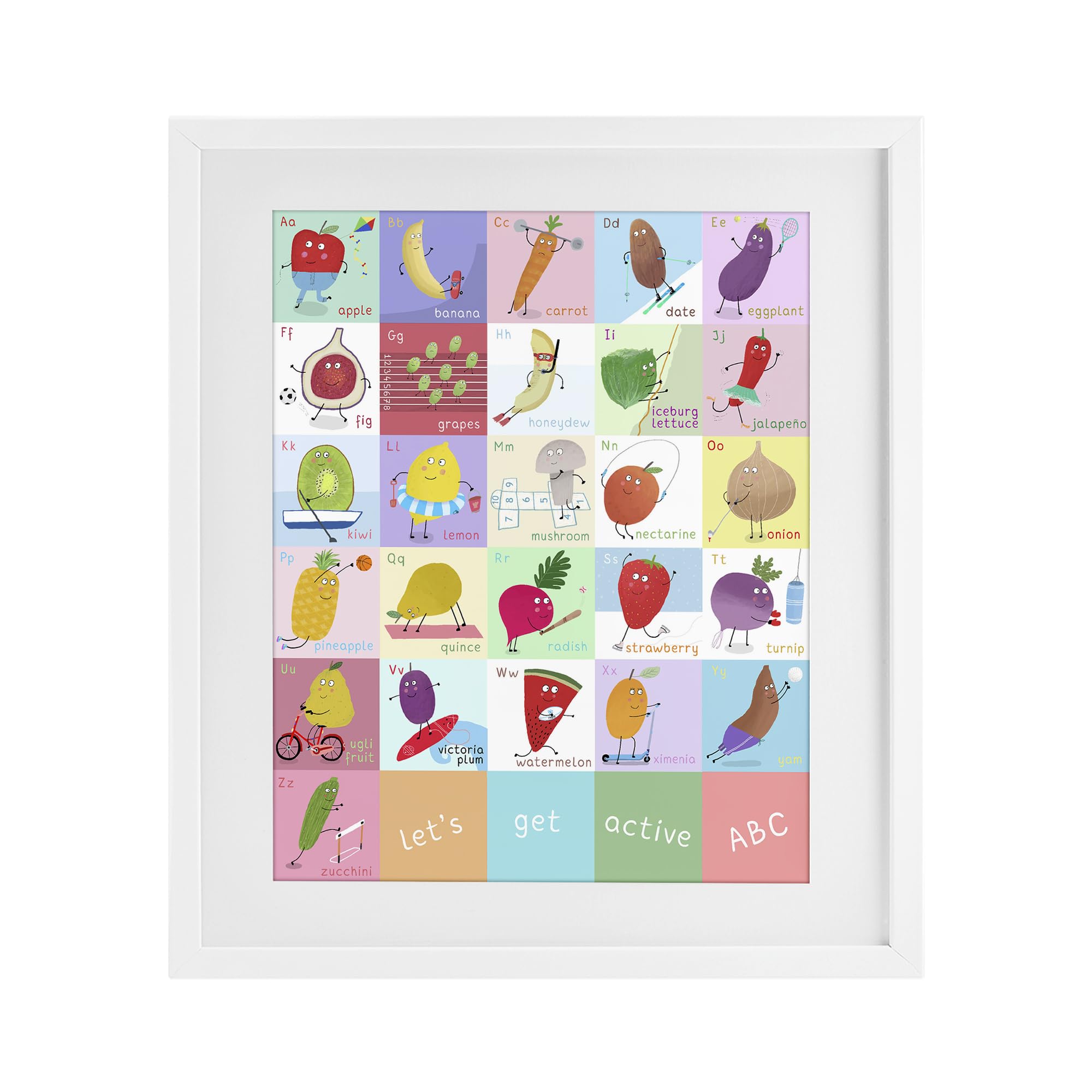 Stupell Industries Coastal White (Textured) 'Let's Get Active Abc's'| Framed Print Under Glass