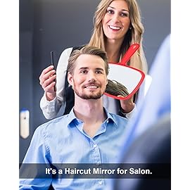 PROTECLE Large Hand Mirror, Salon Barber Hairdressing Handheld Mirror with Handle (Square Red 10.3x7.4)