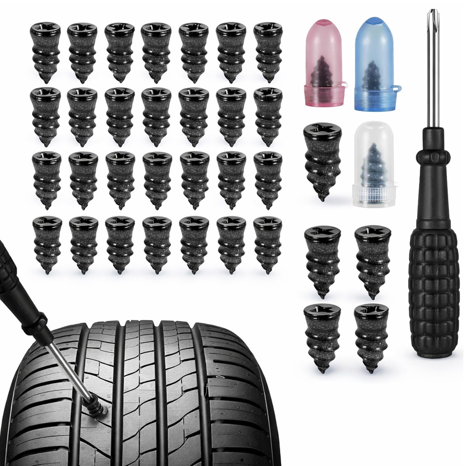 100Pcs Tyre Repair Screws Rubber Nails, Universal Car Tire Repair Kit