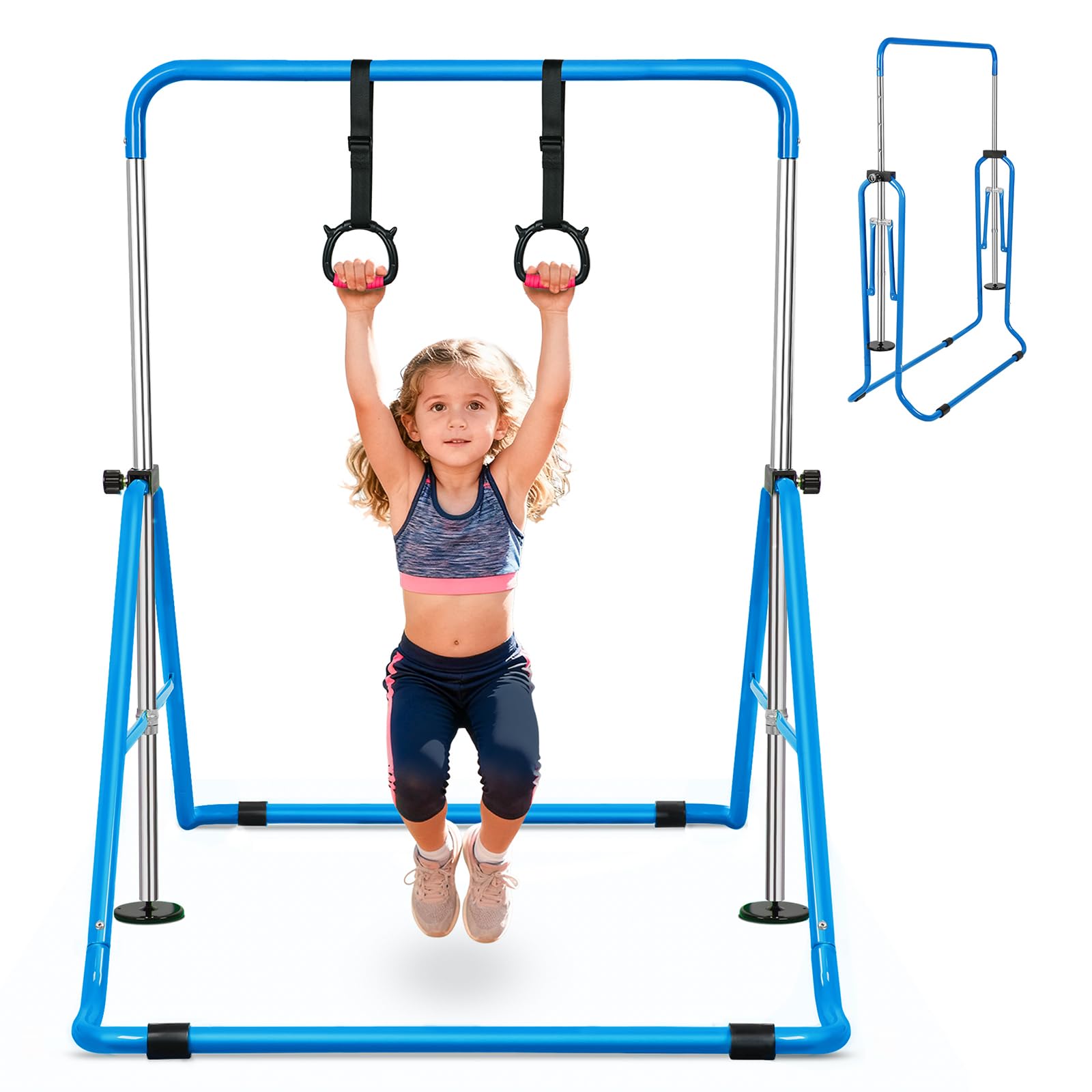 COOLBABY Gymnastics Bars Kids Training Bars for Home, Folding Horizontal Bars with Adjustable Height Expandable Gymnastics Equipment Junior Kip Monkey Bar for Girls & Boys (Blue)