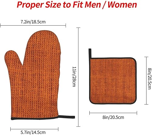 Miniatura 2 de Juego de 3 manoplas de horno y agarraderas de arpillera naranja quemado, resistentes al calor, antideslizantes, guantes de horno para cocinar,